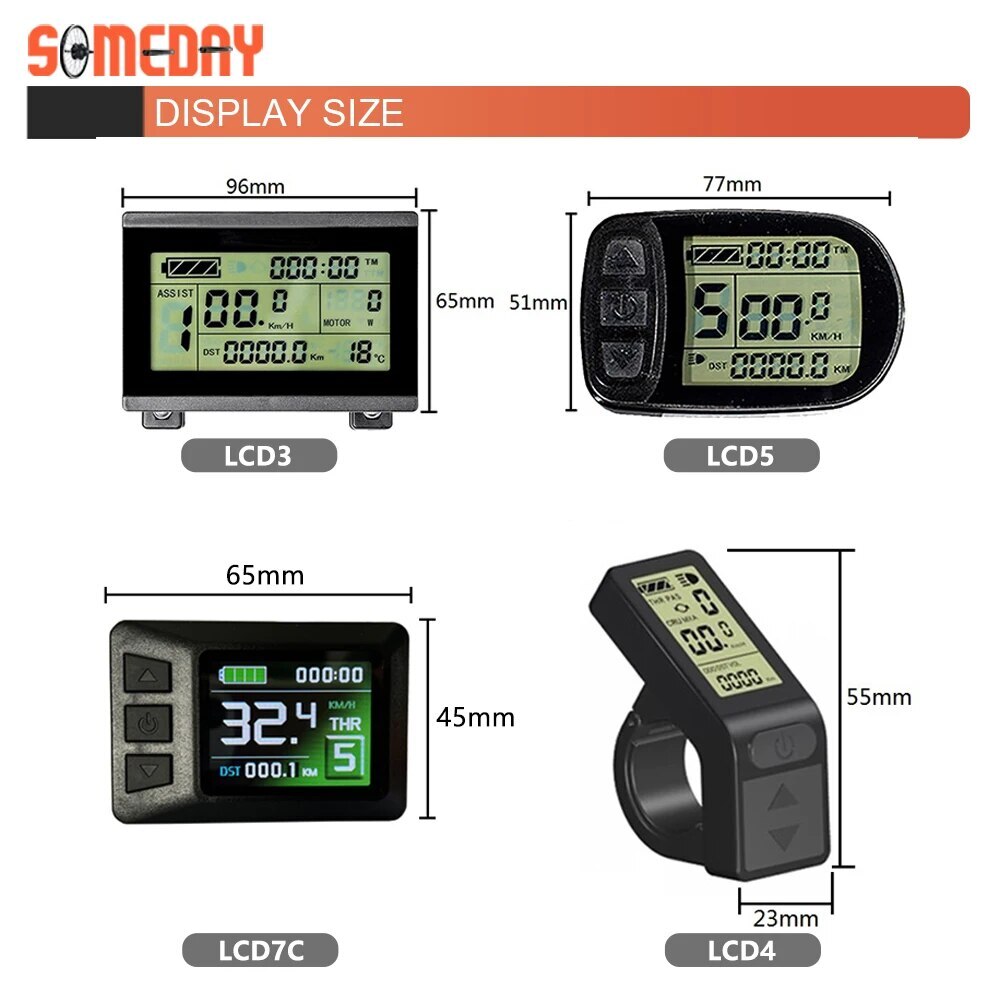 E-bike LCD LED Display Waterproof SM Plug 24V 36V 48V 72V for Ebike Display