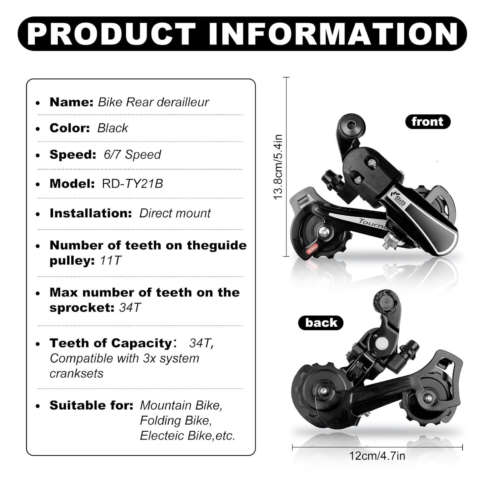 Relwears RD-TY21B Rear Derailleur 6/7 Speed for Mountain Bike