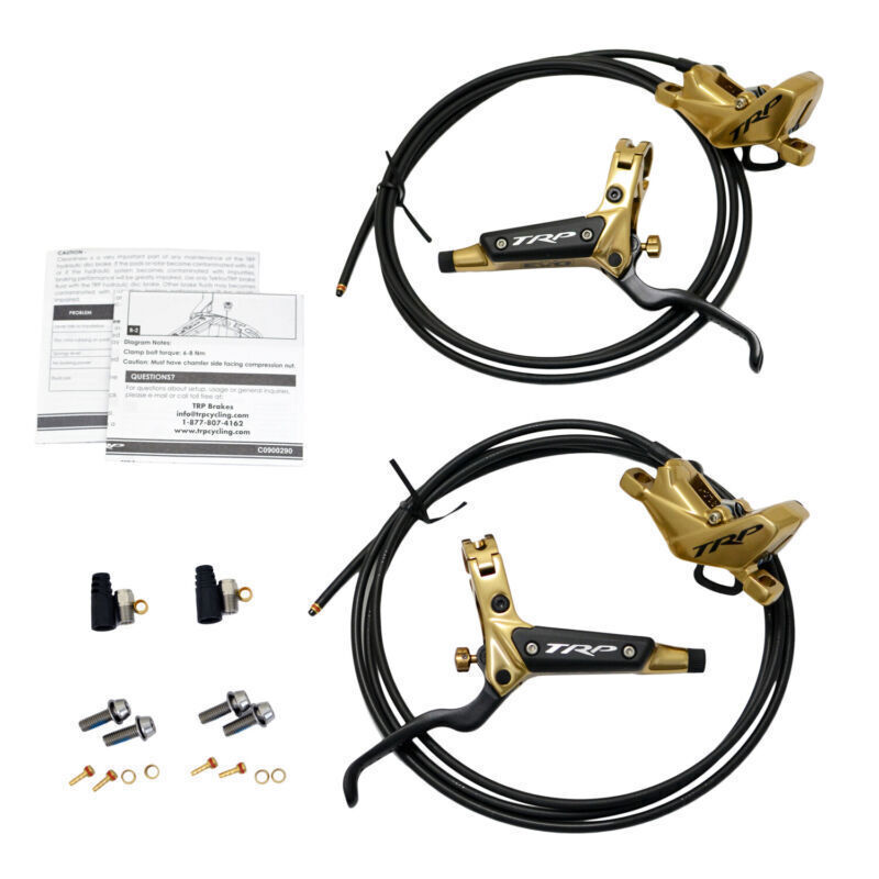 TRP DHR EVO HD-M846 Hydraulic Disc Brake Set 4-Piston Caliper Front + Rear Gold