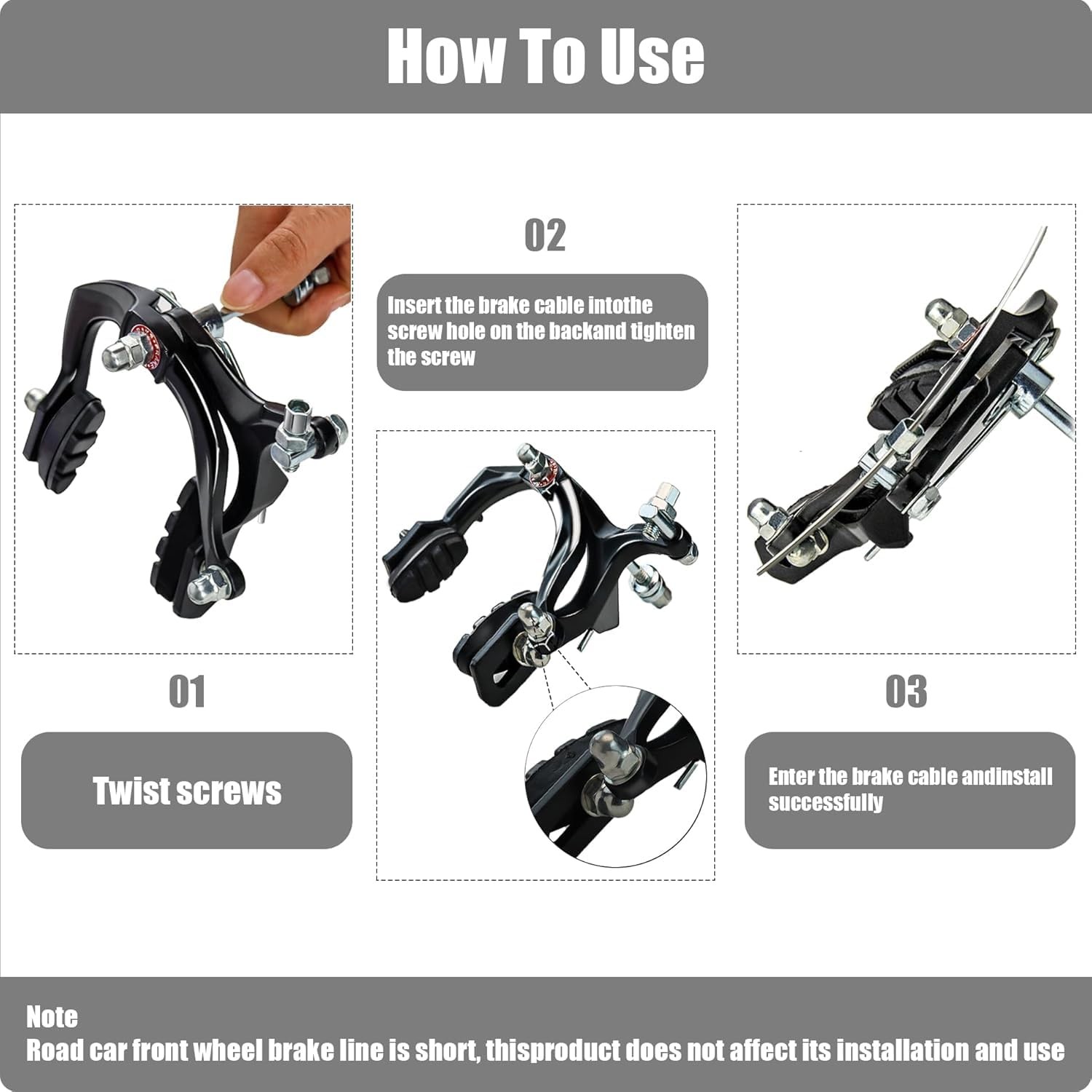 Bicycle Caliper Brakes Set Front Rear Side Pull C Brake Calipers Parts Black