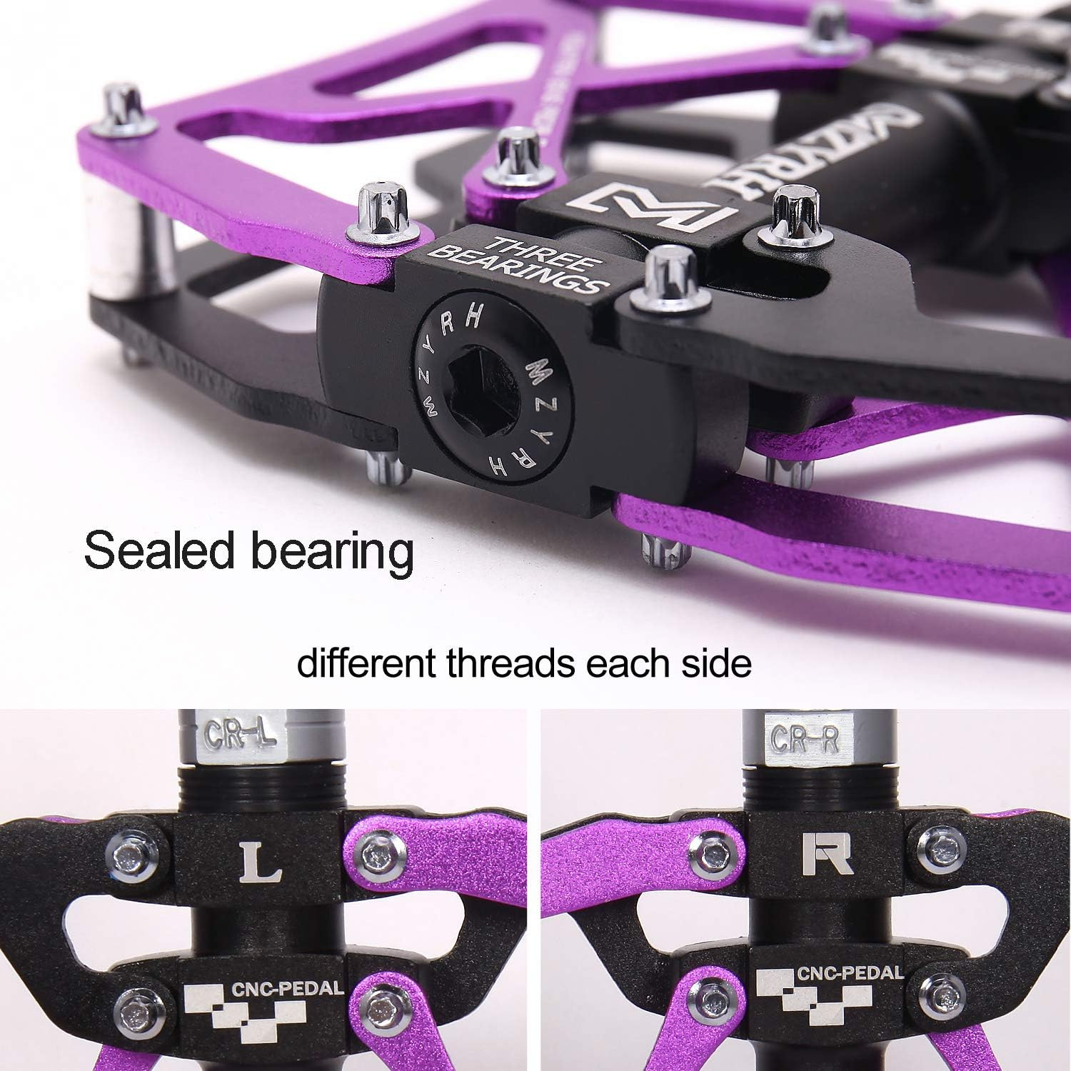 Mountain Bike Pedals, Ultra Strong Colorful CNC Machined 9/16″ Cycling Sealed 3