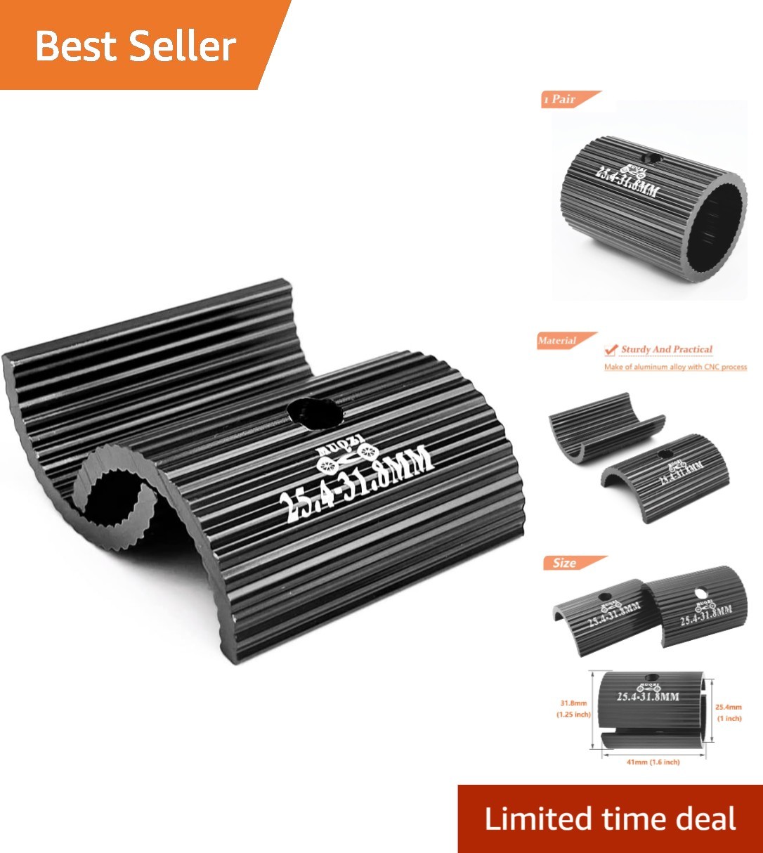 Lightweight Black Aluminum Handlebar Shim – 25.4 to 31.8MM for Easy Installation