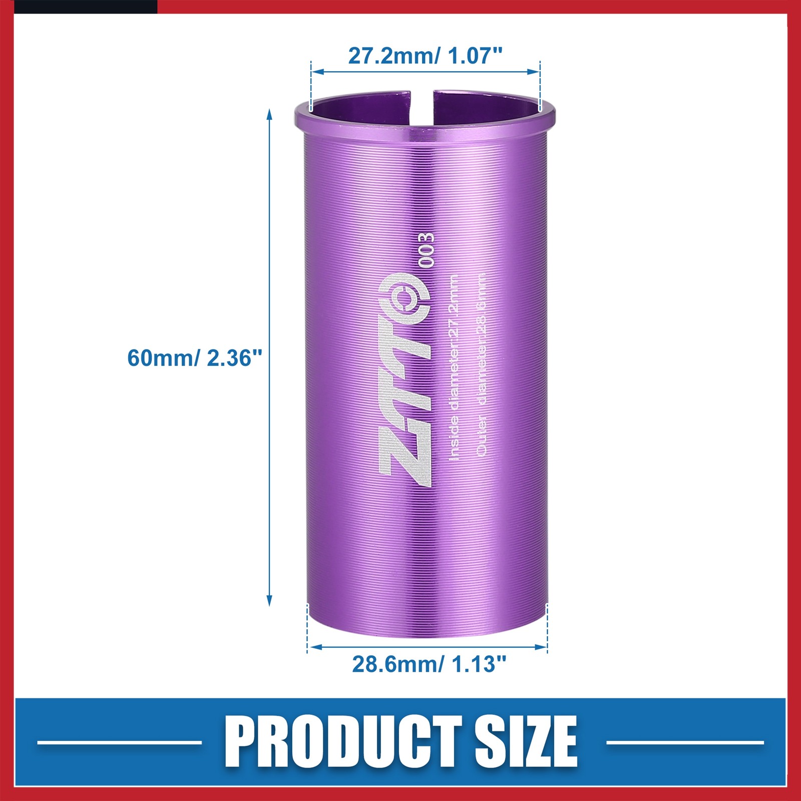27.2mm 1.07″ ID 28.6mm 1.13″ OD Seat Post Adapter fit for Bicycle Durable Purple