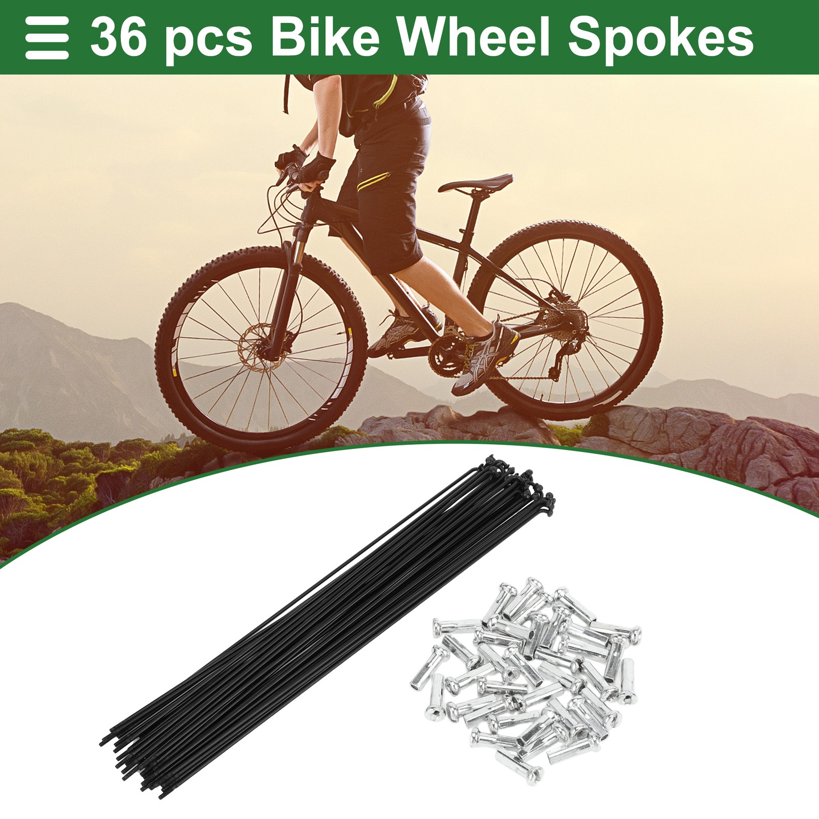 1 Set 14G 255mm Length Bicycle Spokes Nipple Carbon Steel Black Universal
