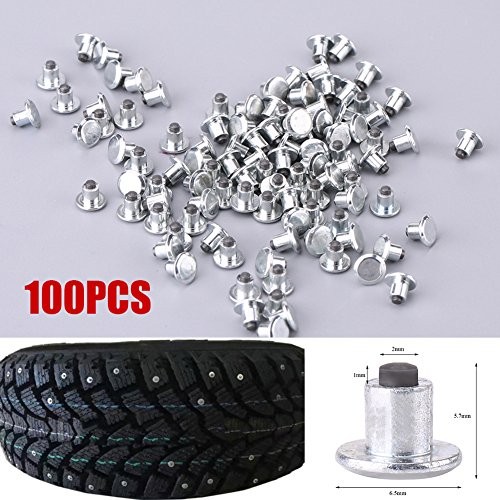 100pcs 6.5mm/0.26″ Anti-Slip Snow Screw Stud – Tyre Snow Chains Tire Spikes