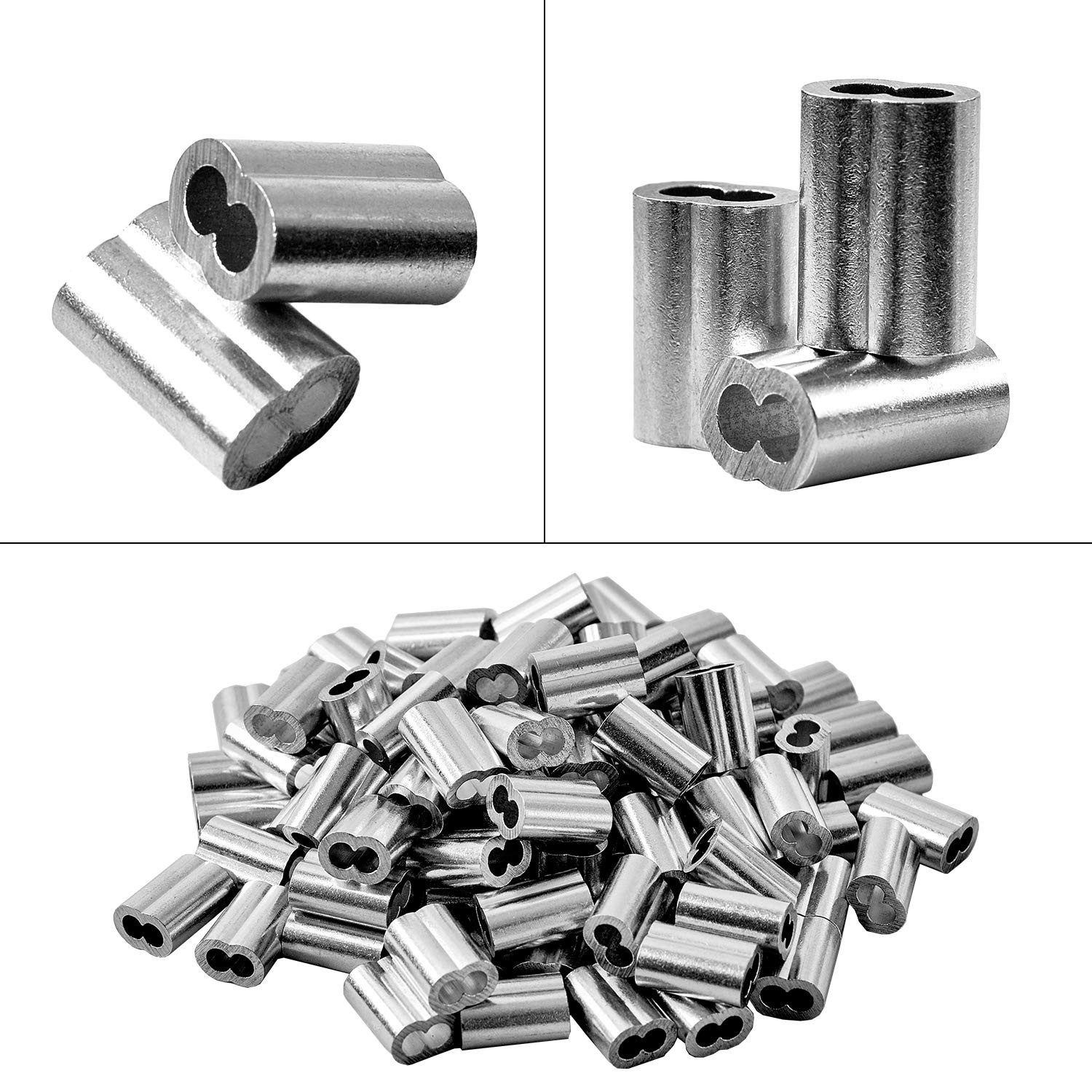 100Pcs 1/8″ Aluminum Crimping Sleeves – Ideal for Wire Ropes & Cables