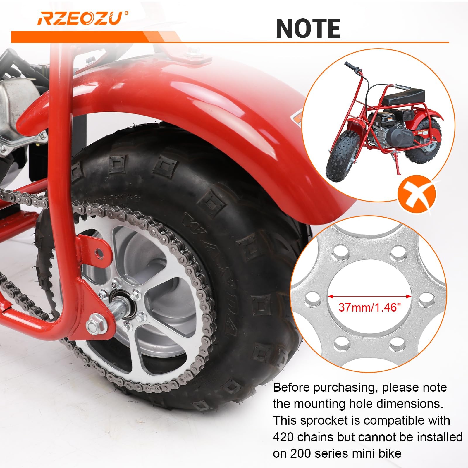 RZEOZU 50 Tooth Rear Sprocket 420 Chain Compatible with #40 41 420 Chain Coleman