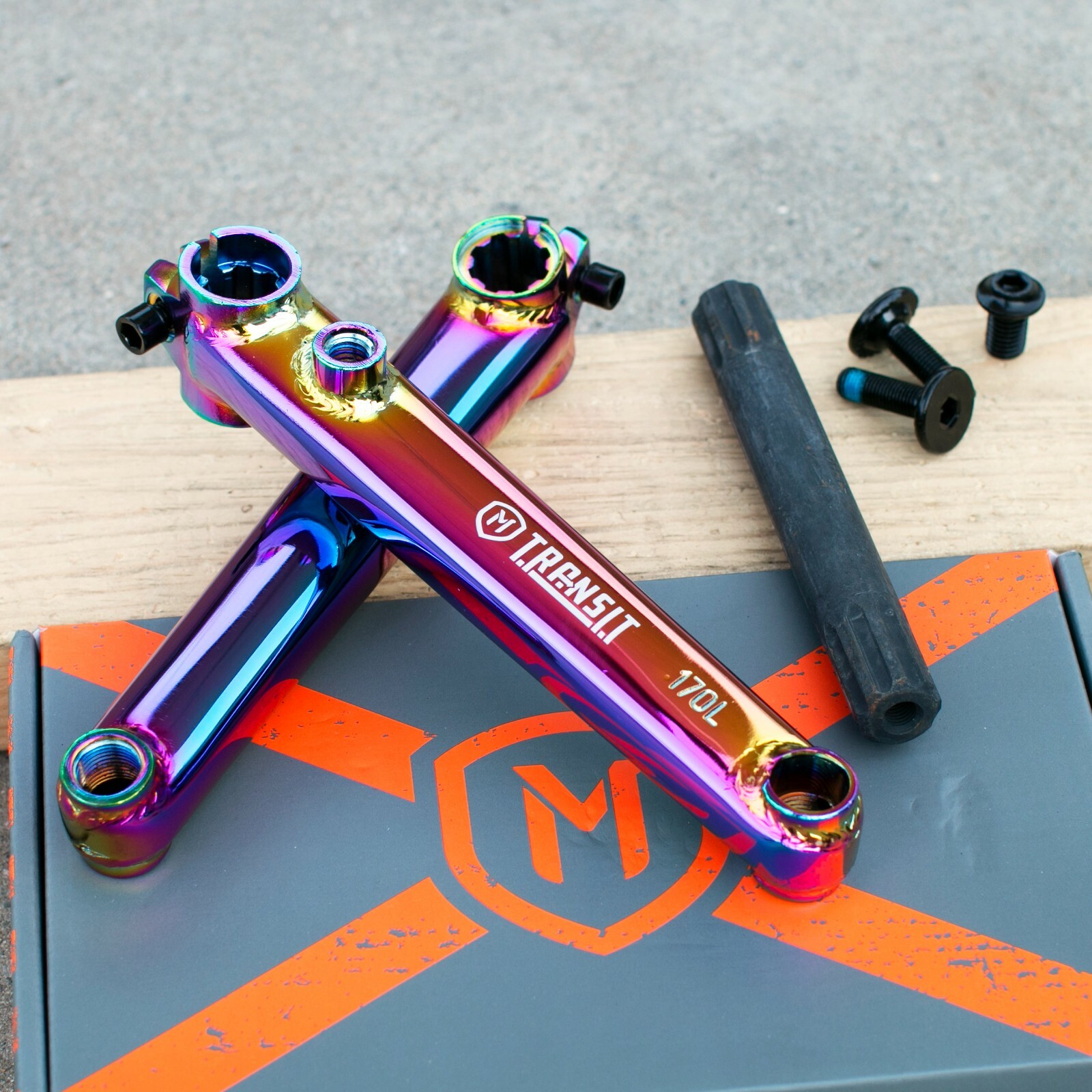 MISSION BMX TRANSIT BICYCLE CRANKS OIL SLICK JET FUEL