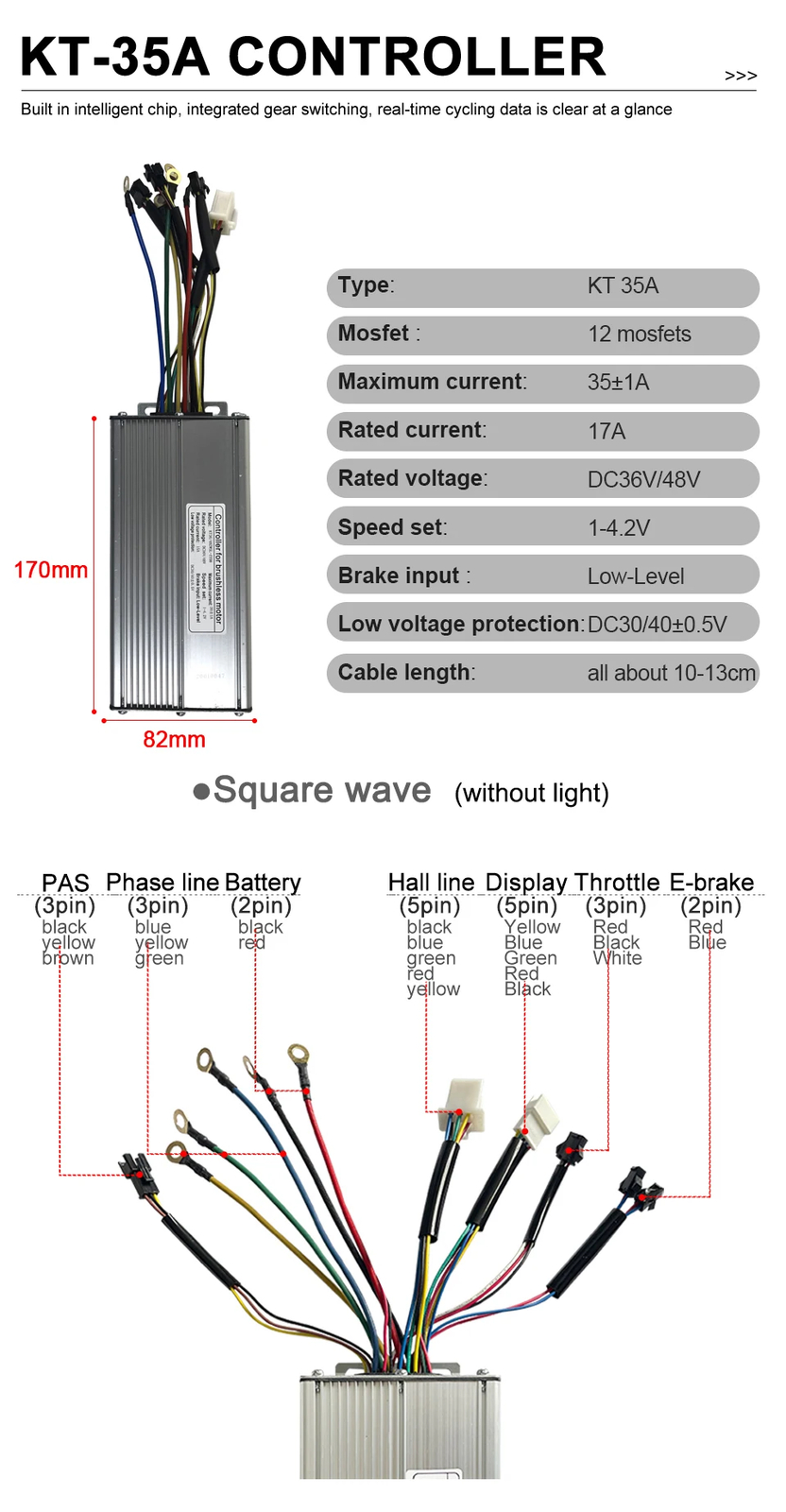 48V 30A 35A 50A E-bike Squarewave Controller for 52V/60-90V 1000W-3000W Motor