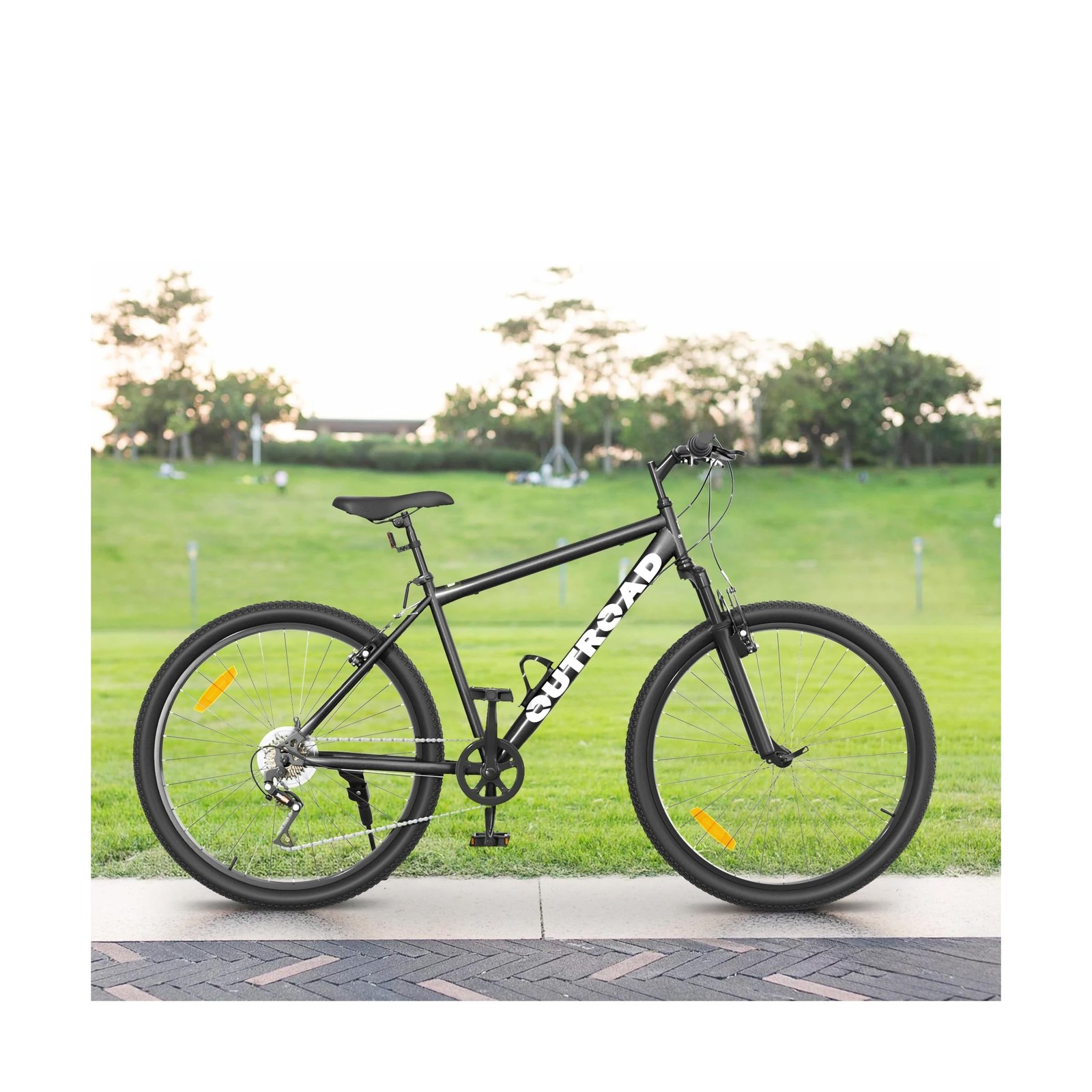 26″ Mountain Bike, 7-Speed Lightweight High-Carbon Steel Frame, V Brakes & Fr…