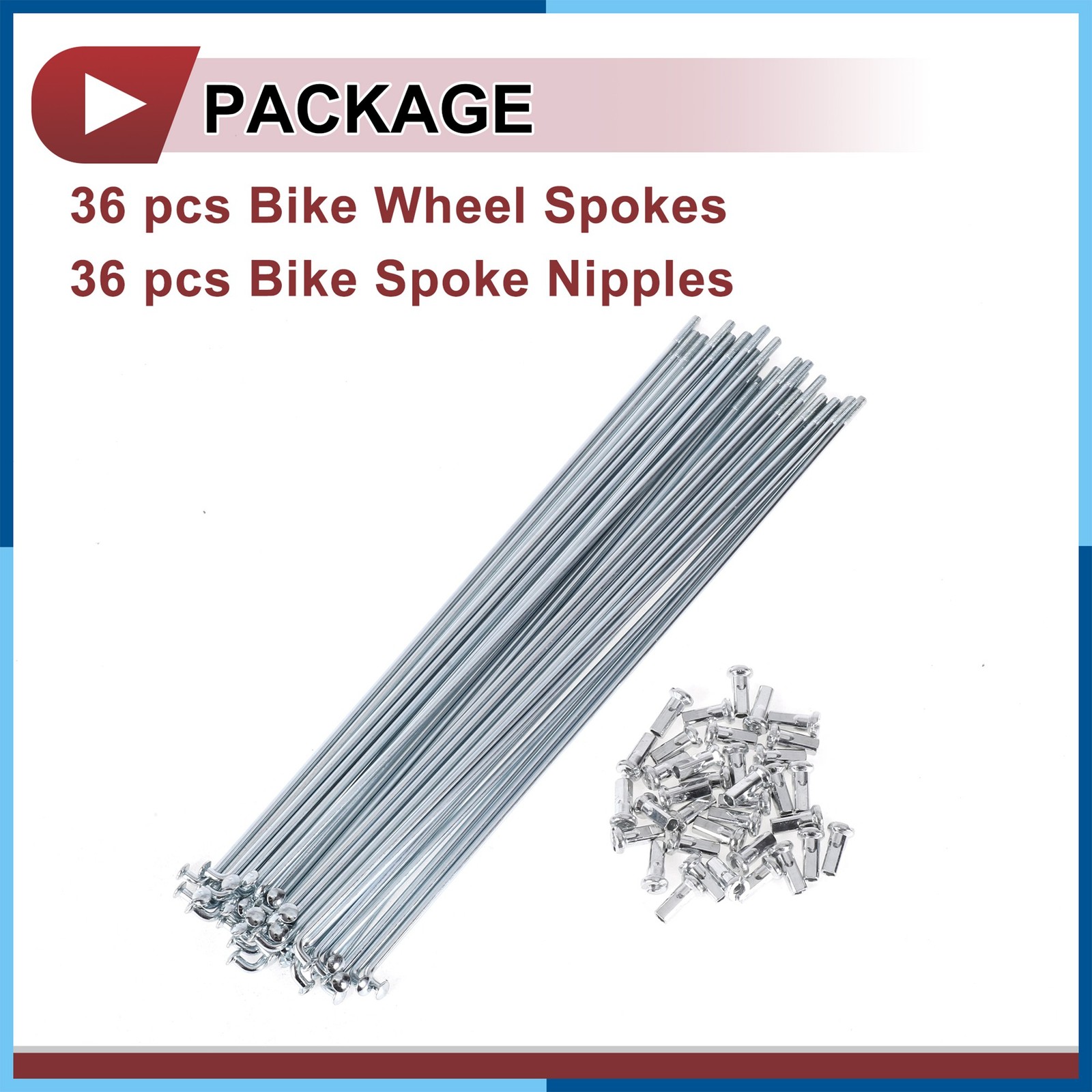 36Set 12G Bicycle Spokes 209mm Bike Wheel Spokes 45 Steel Galvanized Silver Tone