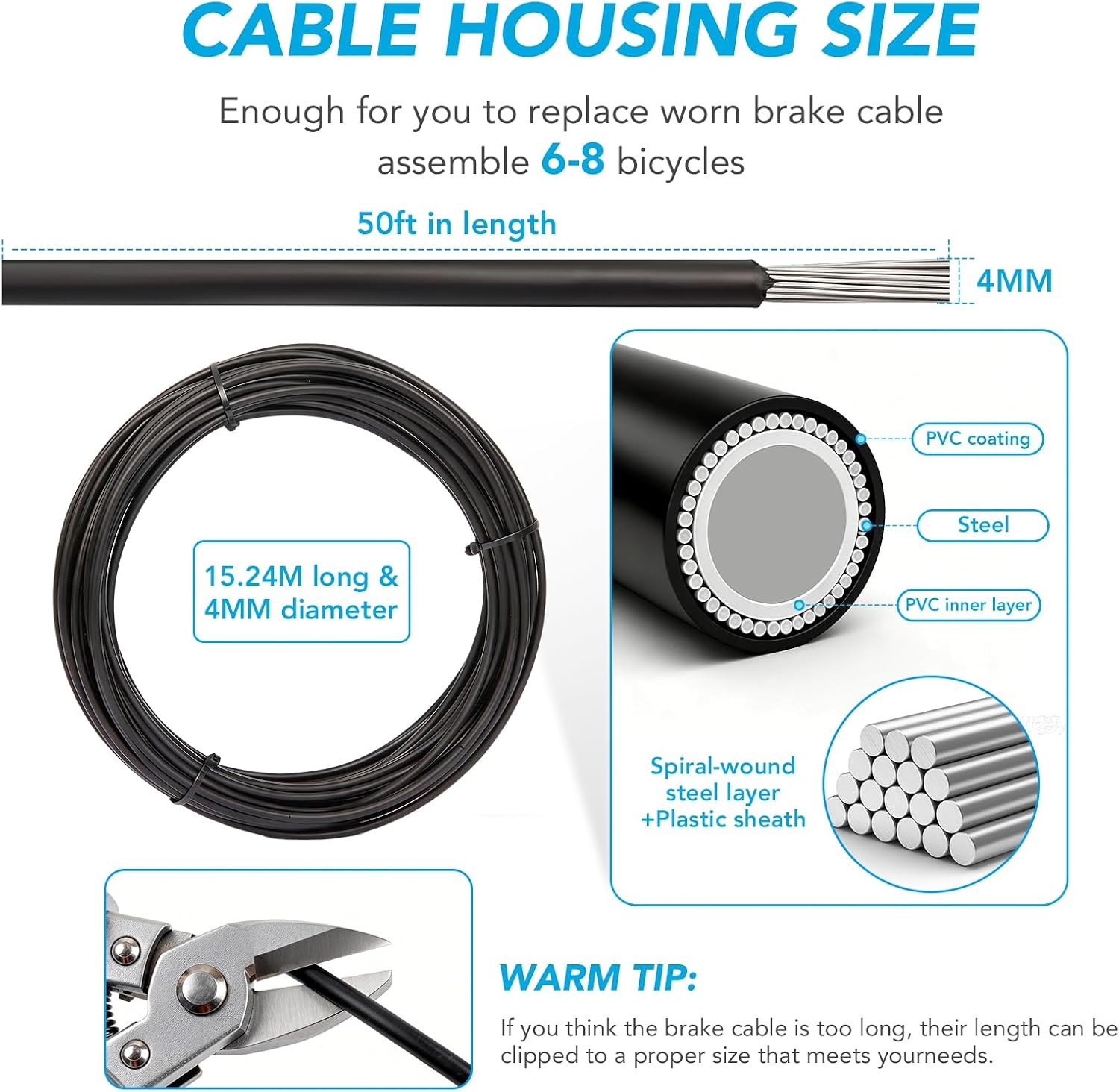 Shift Cable Housing,4mm X 50ft Lined Bicycle Bike Derailleur/Shift Cable