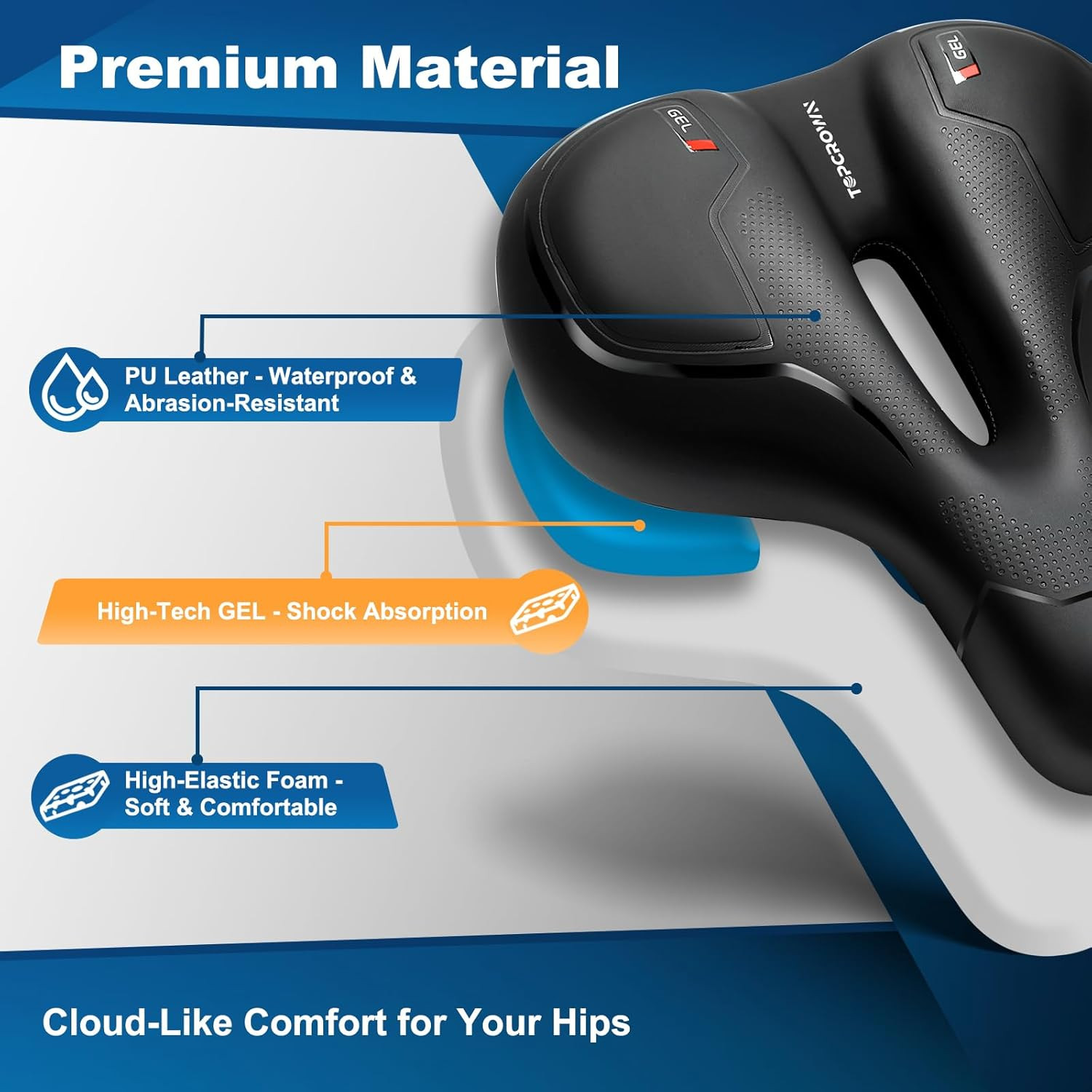 Bike Seat, Comfort Wide Bicycle Seat for Men Women, Waterproof Bike Saddle with