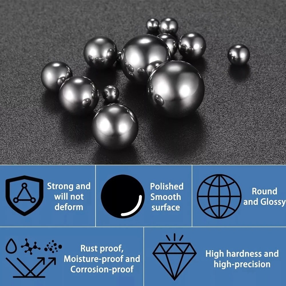 50PCS 304 Stainless Steel Bearing Balls Precision Solid Steel Ball Assortment