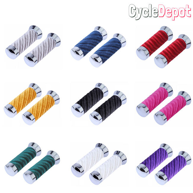 NEW! Lowrider Bicycle Velour Swirl Grips With Chrome Lowrider Bike Show Part