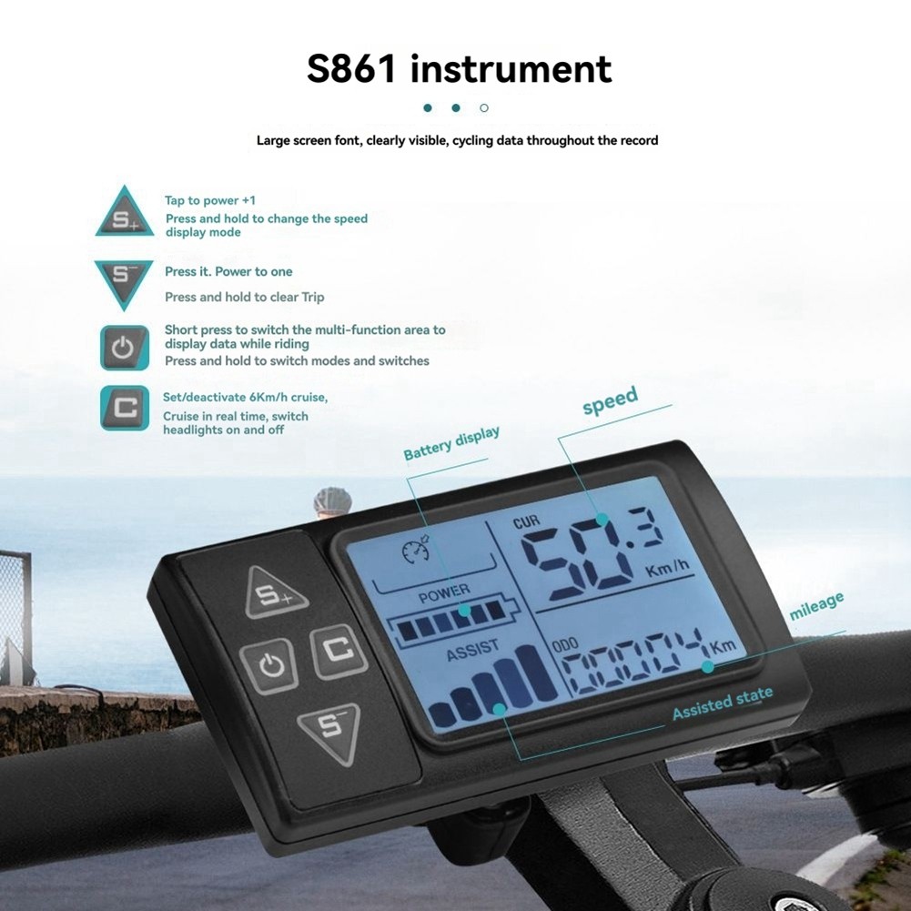 Ebike Display S861 24V 36V 48V LCD Instrument Intelligent Electric Scooter5129