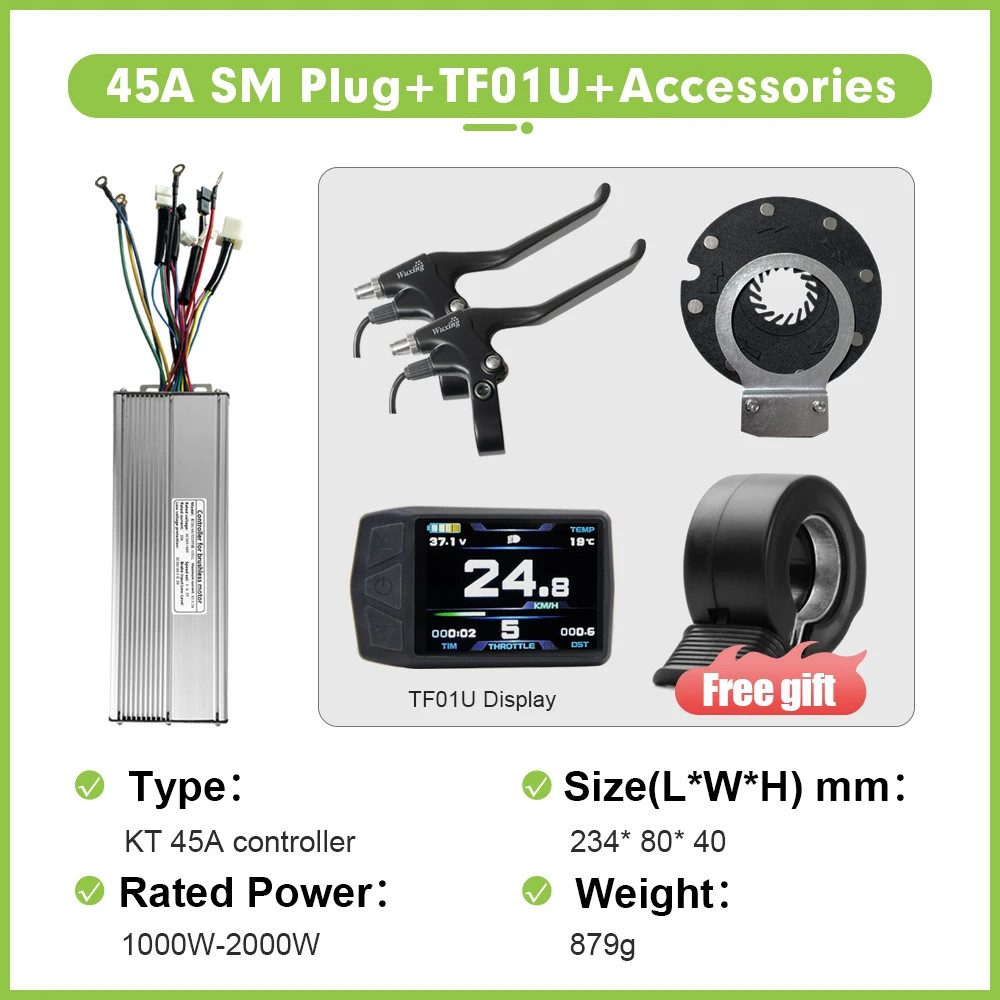 Electric Bike Sine Wave KT Controller 36V/48V/52V 45A with LCD Colour Display