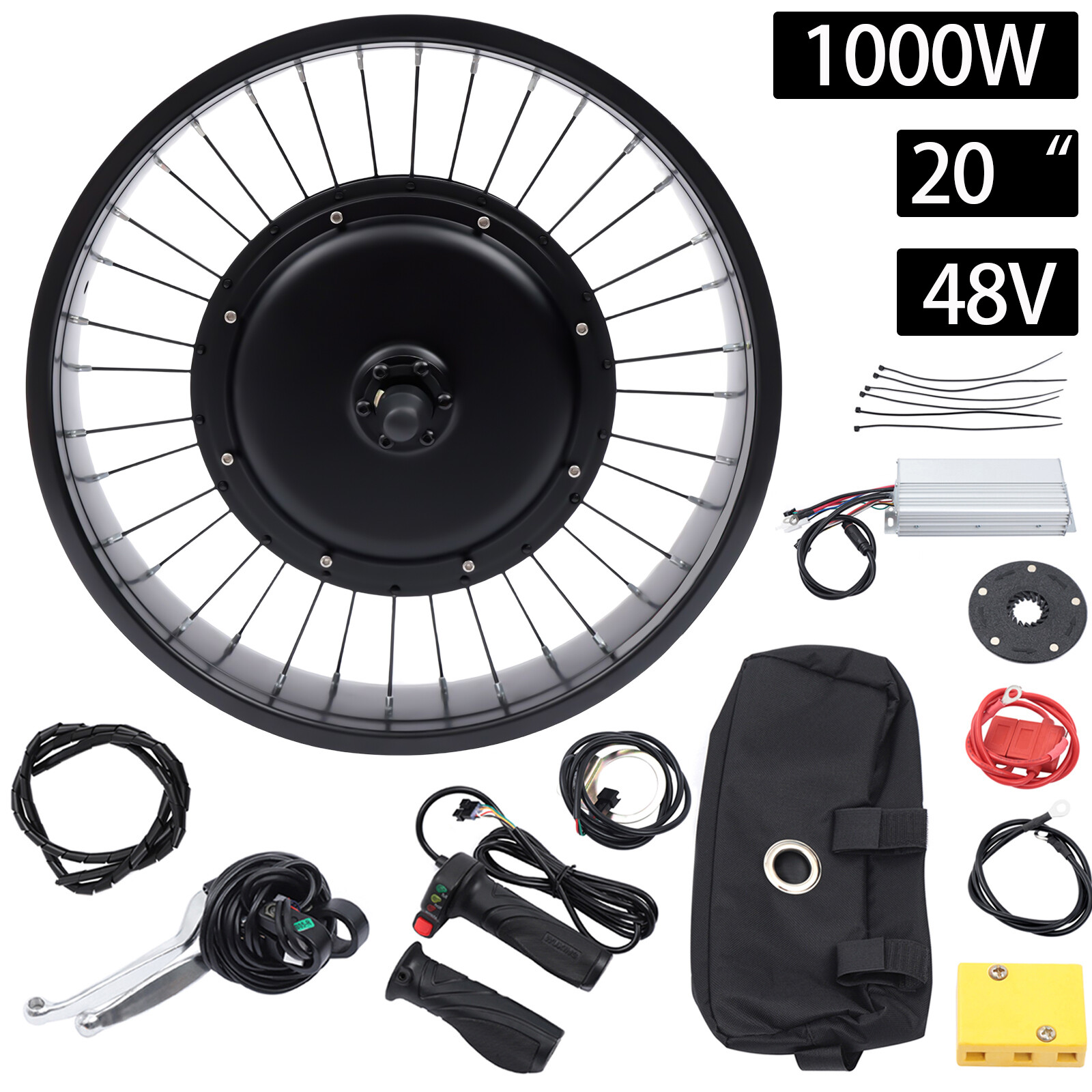 20″ 1000W 48V E-Bike Electric Bicycle Motor Conversion Kit Fat Tire Front Wheel