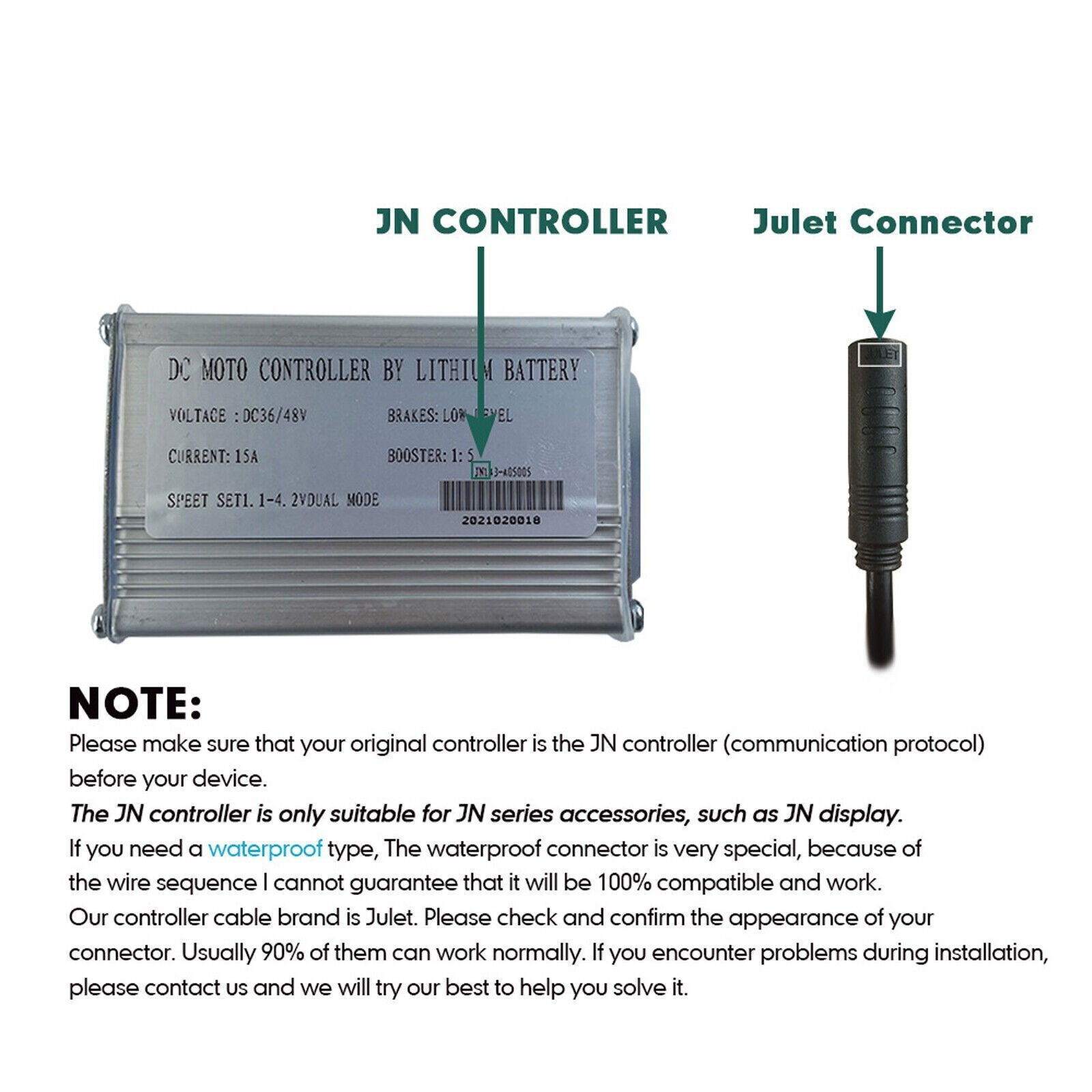 E-bike 36V 48V 6 FET 15A 250W Brushless Motor JN Controller For Electric Bicyc