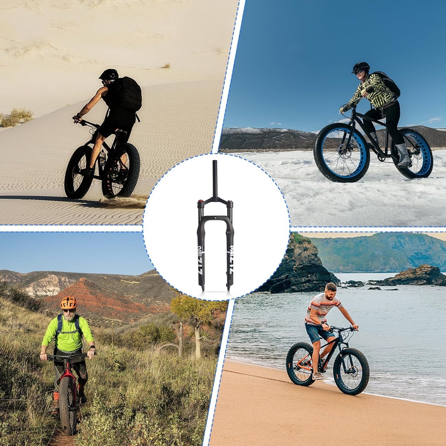 ZTZ 26″ Fat Tire MTB Air Suspension Fork, for Snow Beach XC Mountain Bike – HOT