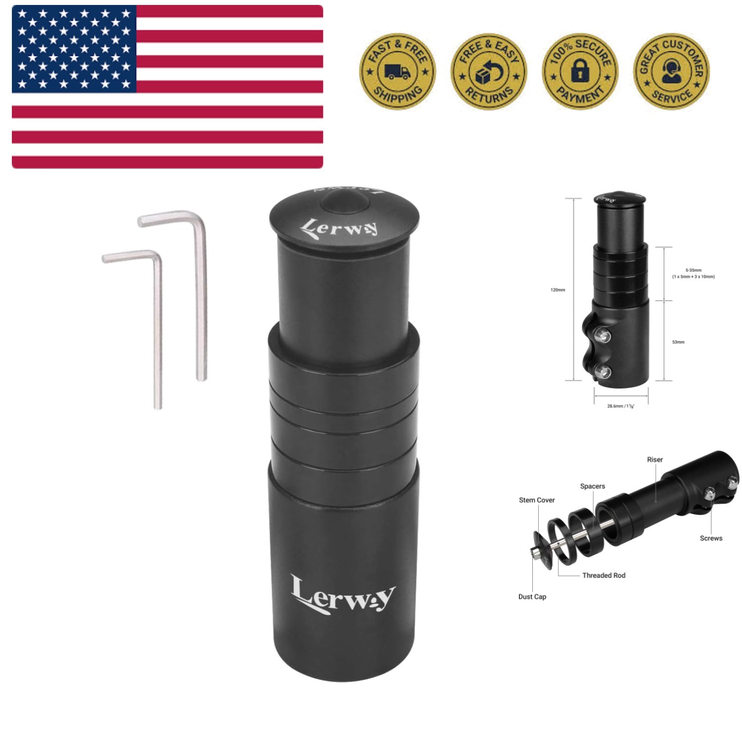 Bike Stem Riser Extender MTB Handlebar Stem Adapter with Hex Key for 1-1/8″ 2…