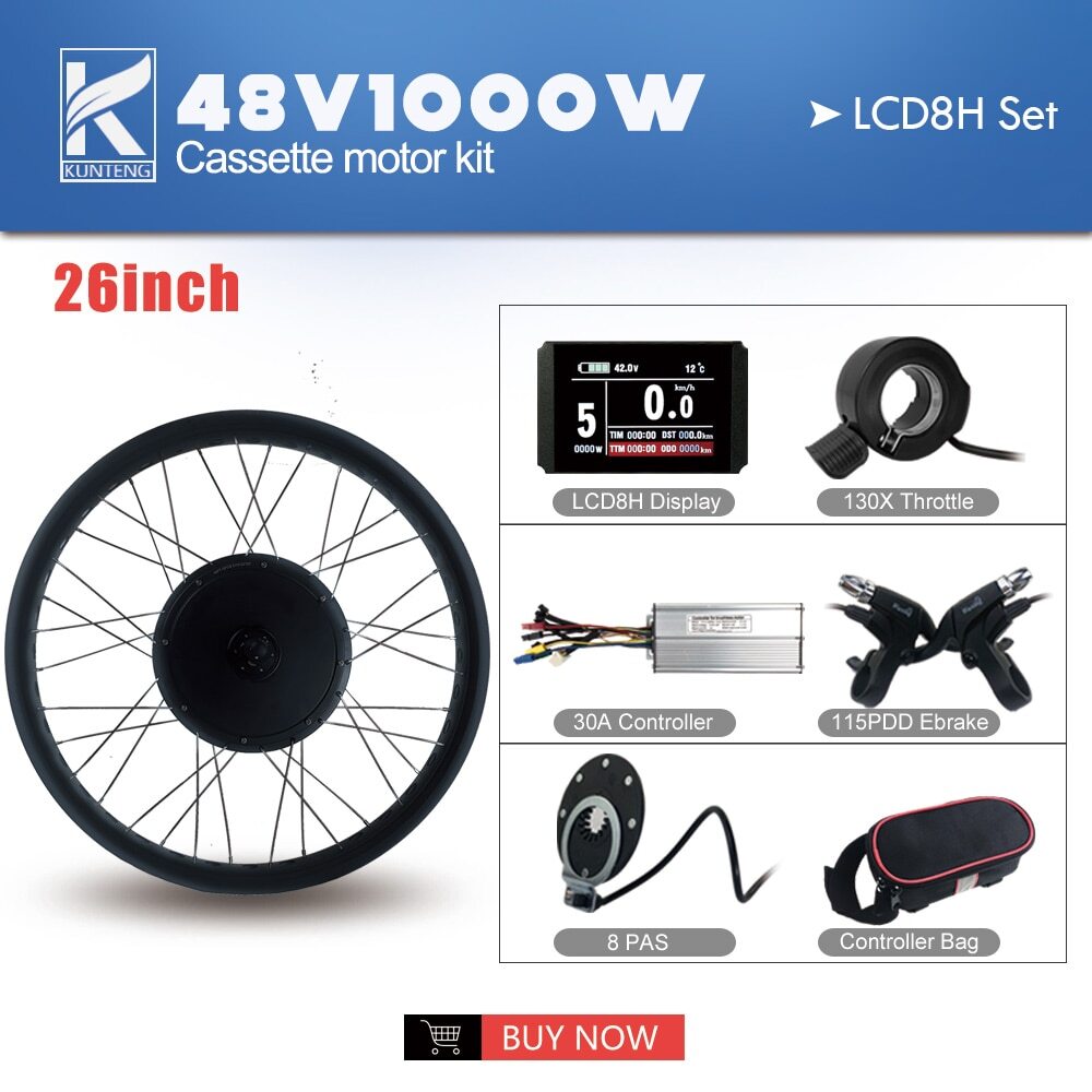 Ebike Conversion Kit Fat Tire 20 26 Inch 48V 1000W Rear Cassette Wheel Hub Motor