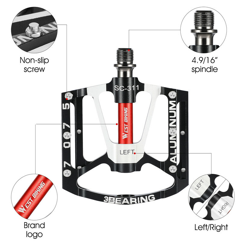 WEST BIKING 3 Sealed Bearing Bicycle Pedals Aluminum Cycling Bike Pedals 9/16 in