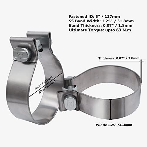 5 inch Exhaust Clamp Narrow Band Stainless Steel for Exhaust Pipe, Muffler 5″