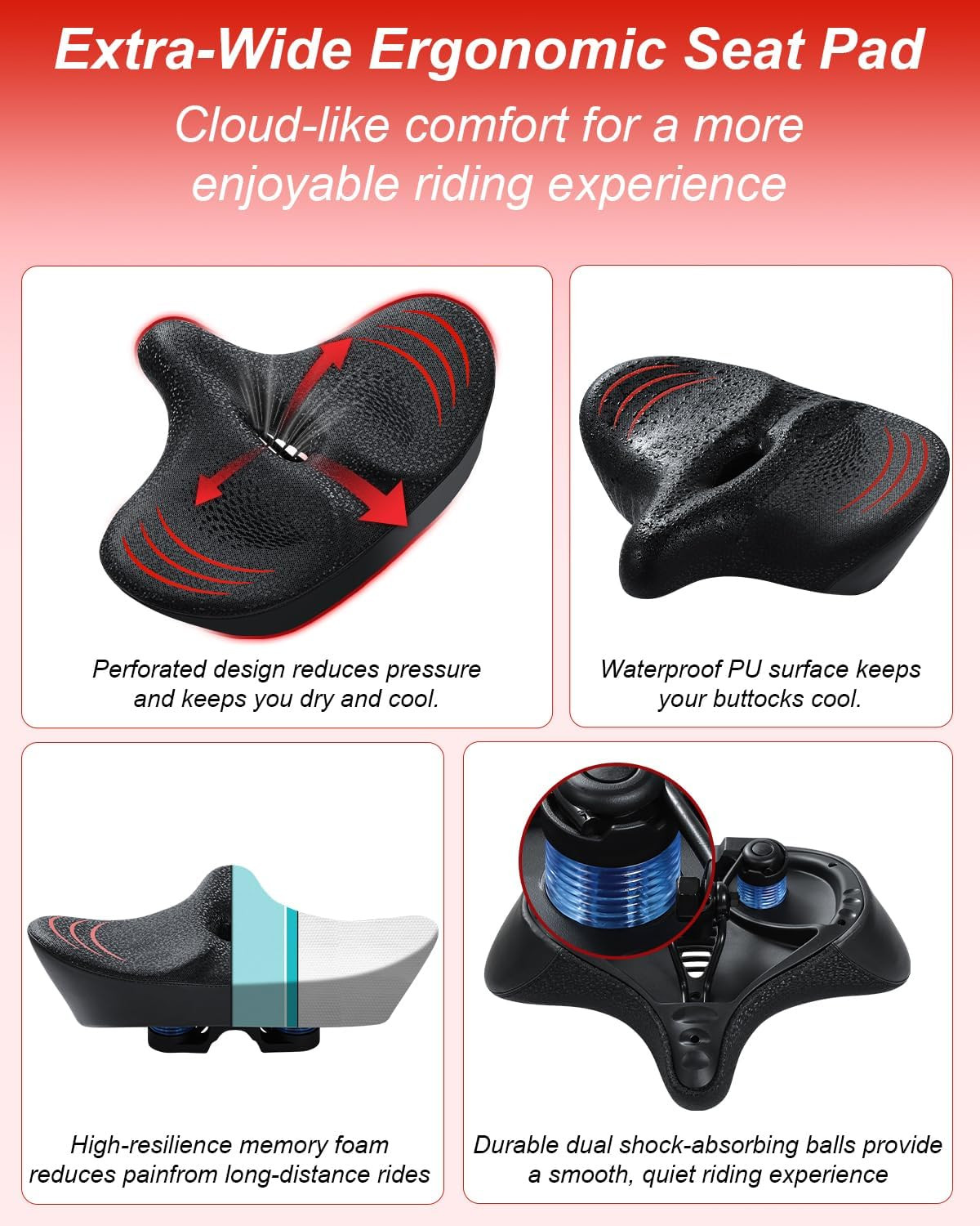 2026 NEW Oversized Bike Seat for Men and Women, Extra Wide Bicycle Seat Cushion,