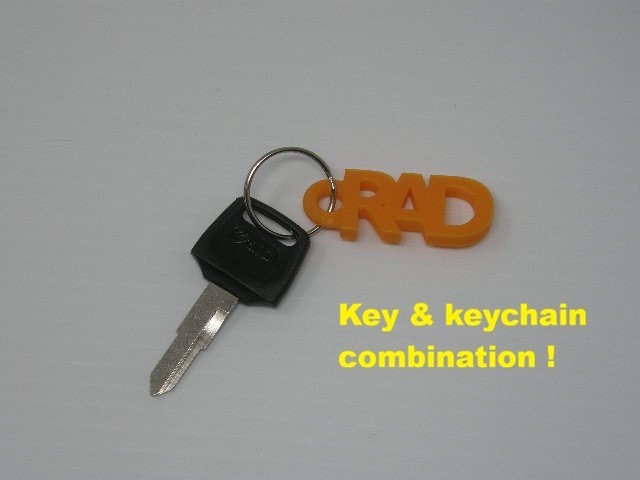 🔑RAD POWER BIKES Universal Battery Key w/black header & RAD Keychain ! 🔑