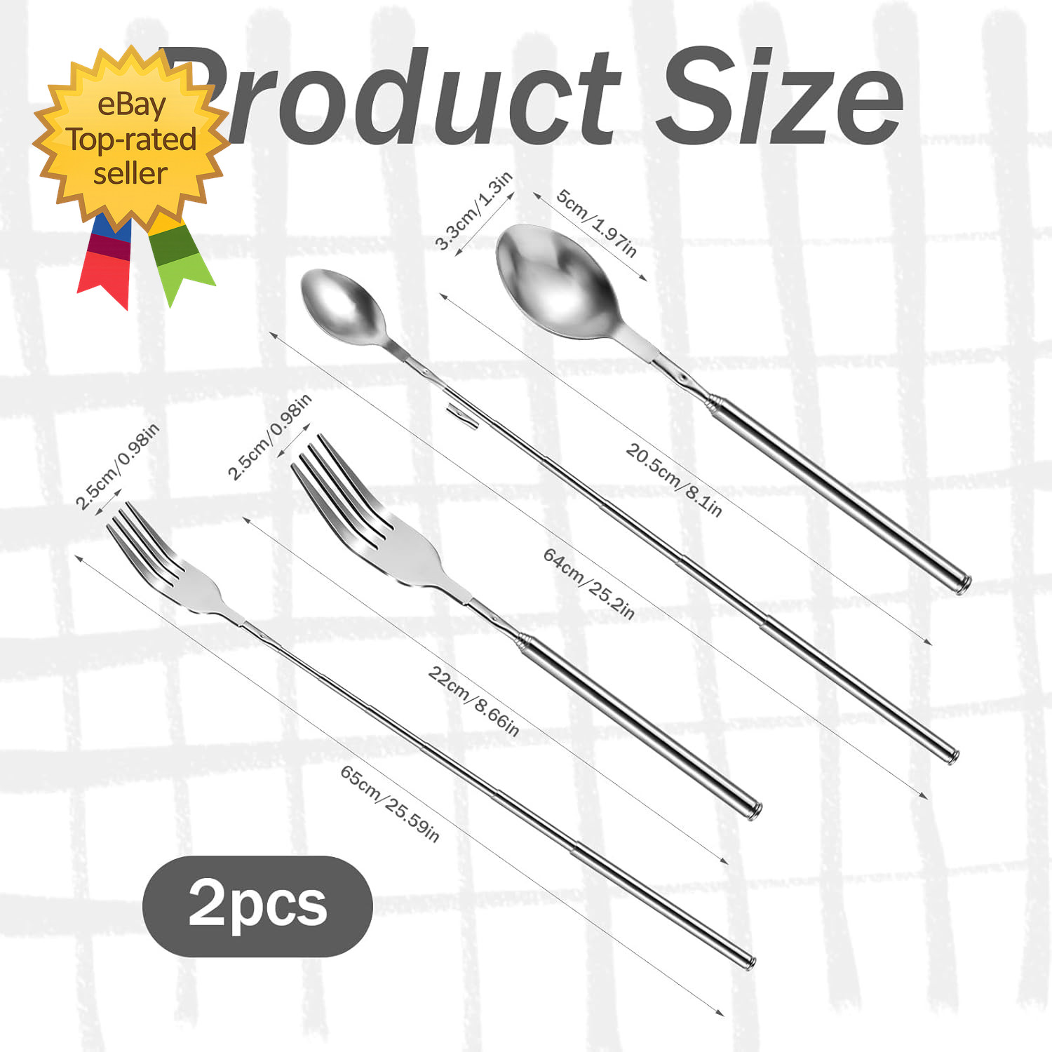 2 Pcs Extendable Fork & Spoon 8.7 to 25.5 Inch Adjustable Telescopic Retractable