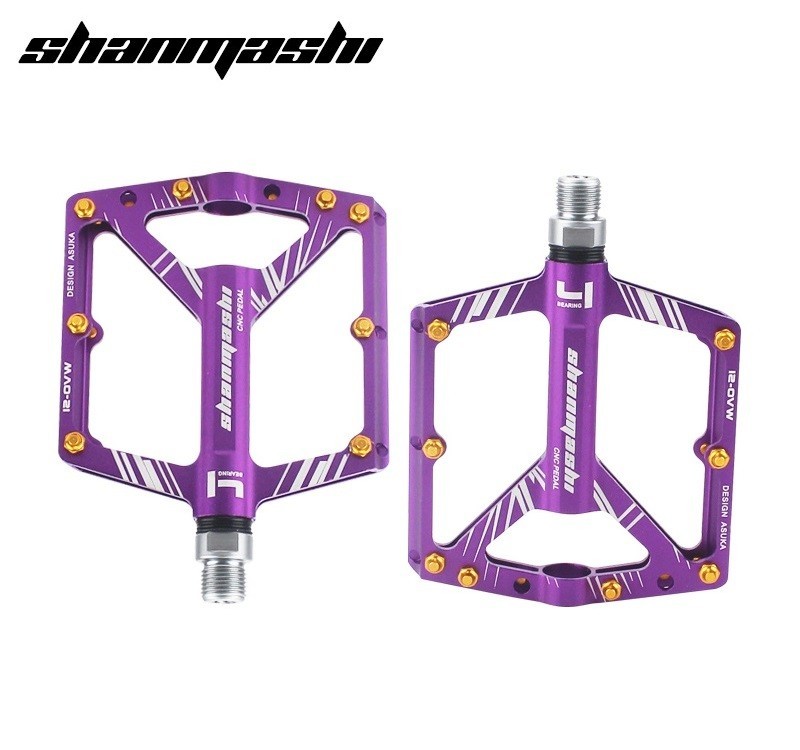 Aluminum Road MTB Mountain Bike XC Bicycle Pedal 4 Bearings Flat Pedals Purple