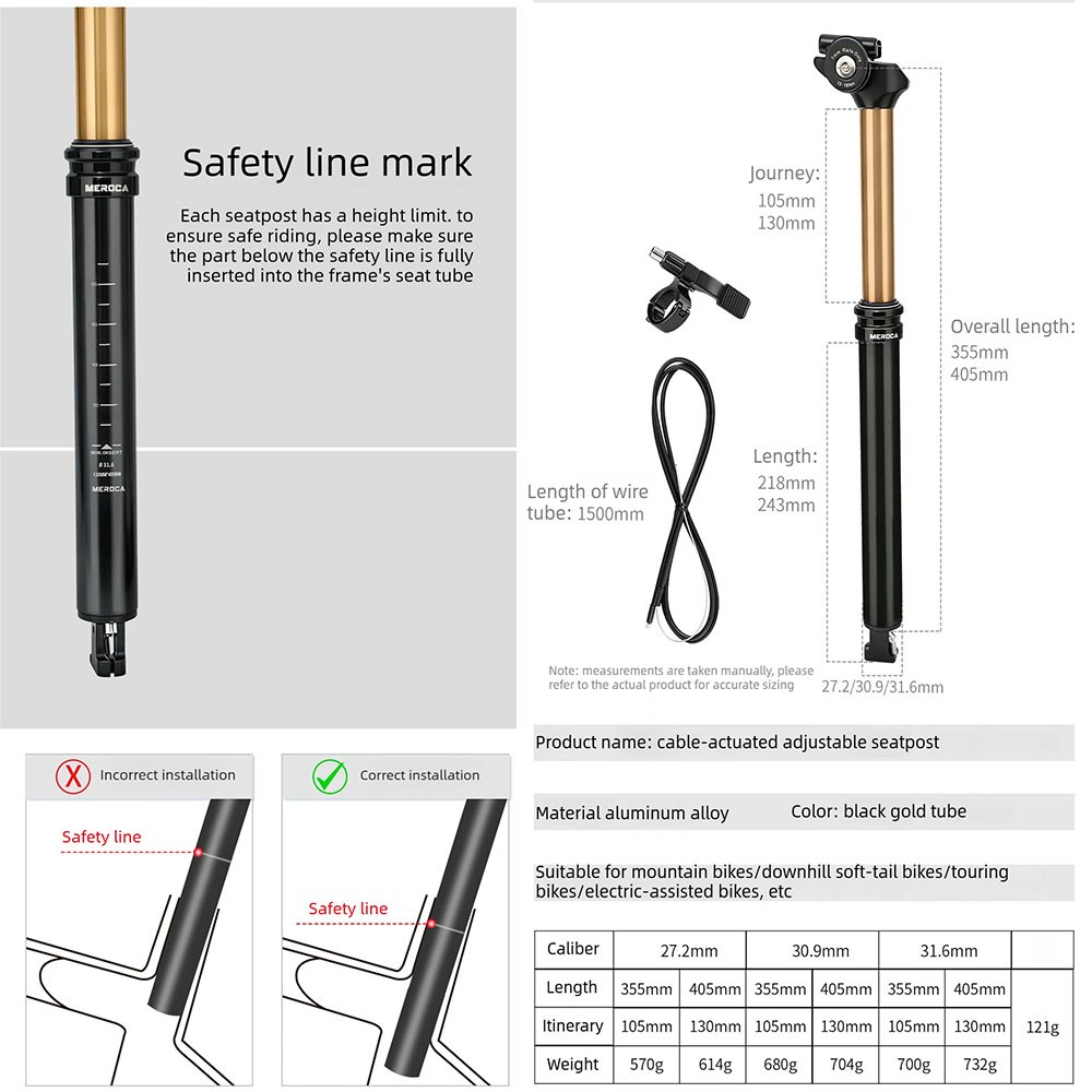 Bicycle Dropper Seatpost Internal Routing MTB Remote Control Hydraulic Lifting