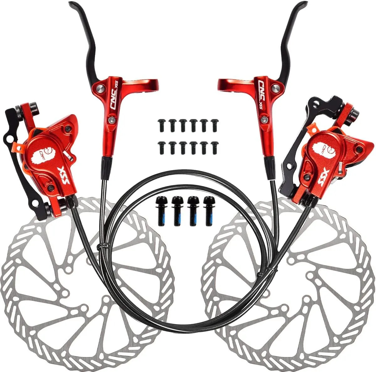 MTB Hydraulic Disc Brake Set Front 800mm Rear 1450mm Mountain Bike Red Parts New