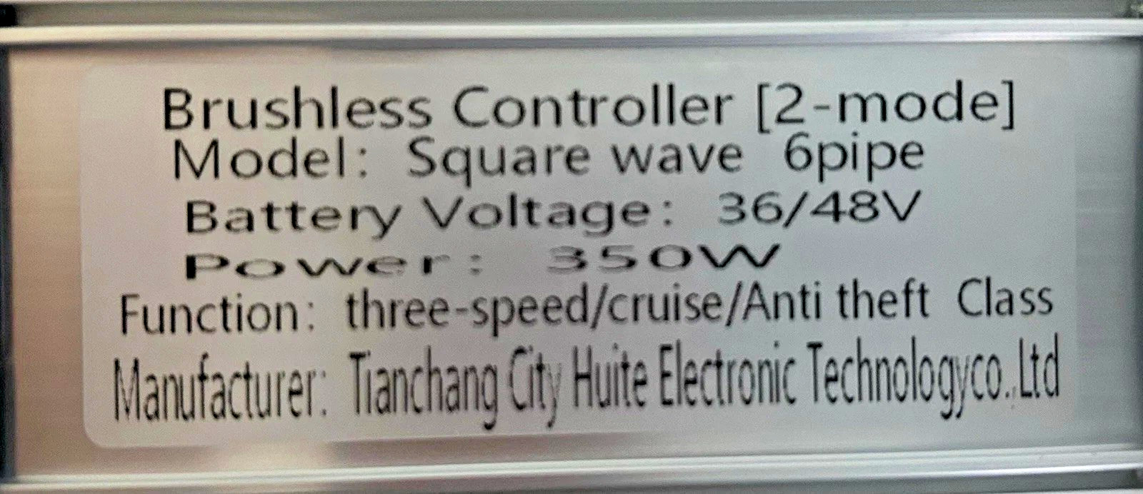 36V/48V 350W Brushless DC Motor Dual Mode Controller Square Wave 6 Pipe E-Bike