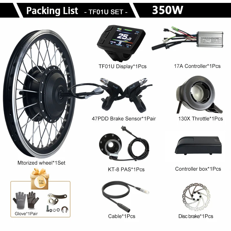 Electric Bike Conversion Kit 350W 36V 48V Brushelss Gear Front Wheel Motor