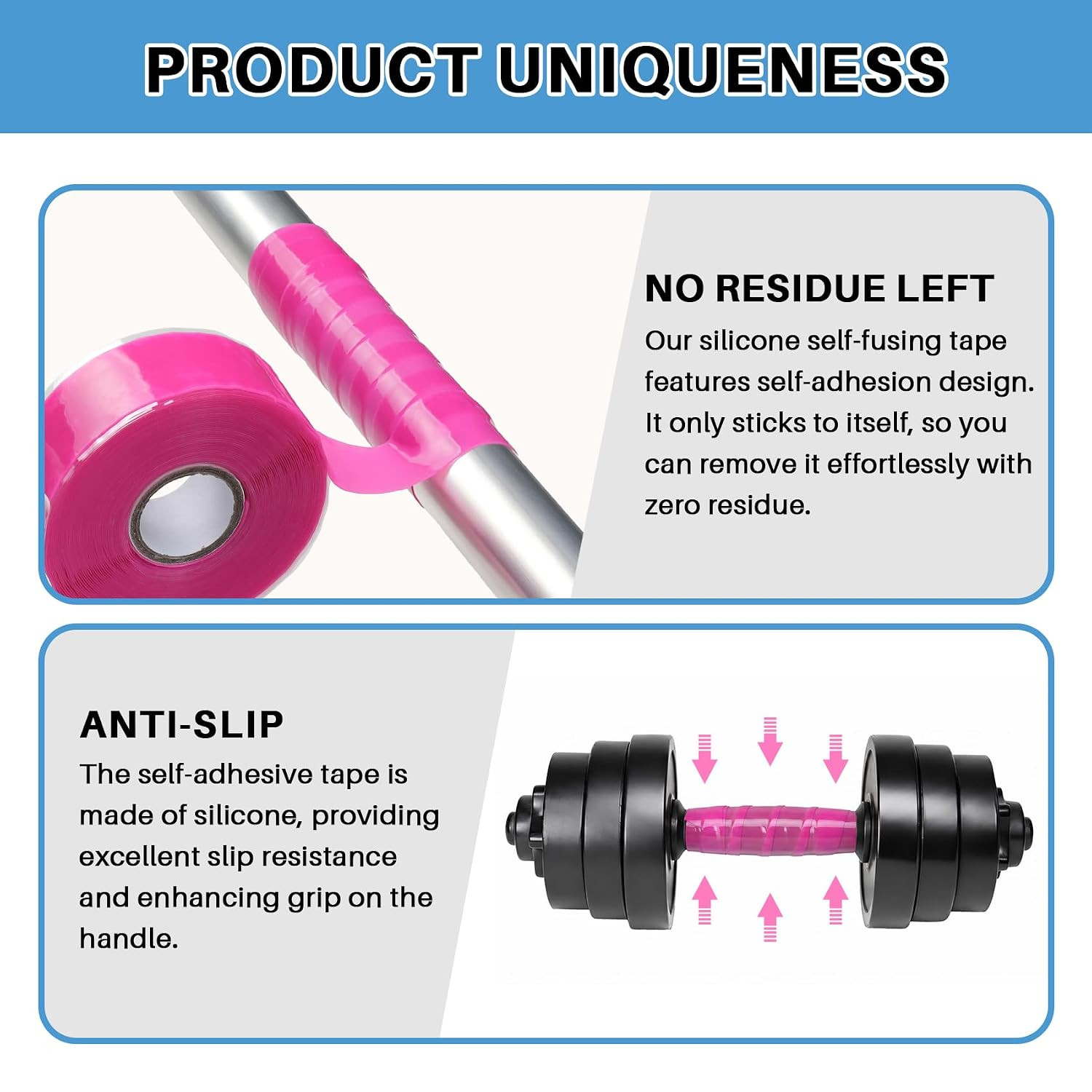 Silicone Grip Tape Rubber Pole Wrap Grip Tape with Residue-Free and Strong Grip