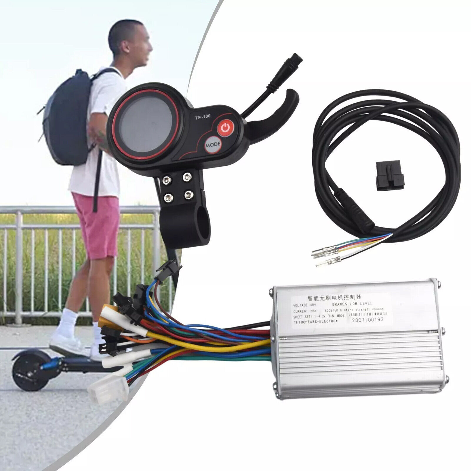 For Electric Scooter 1200W 48V-25A BLDC Controller + LCD & 6 Pin Cable Kit