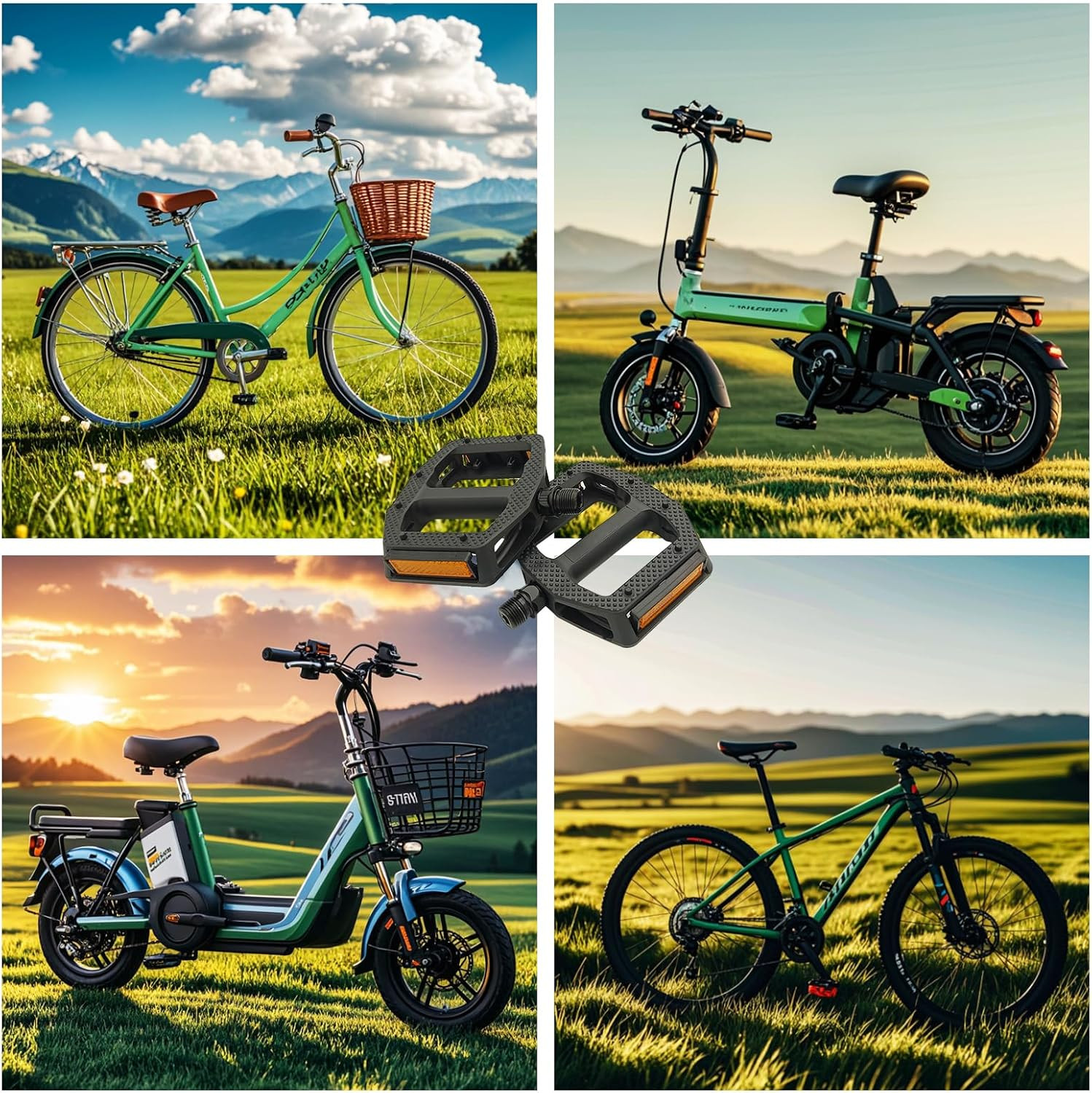Non-Slip Wide Bike Pedals with Reflectors – Lightweight 9/16″ for All Bikes