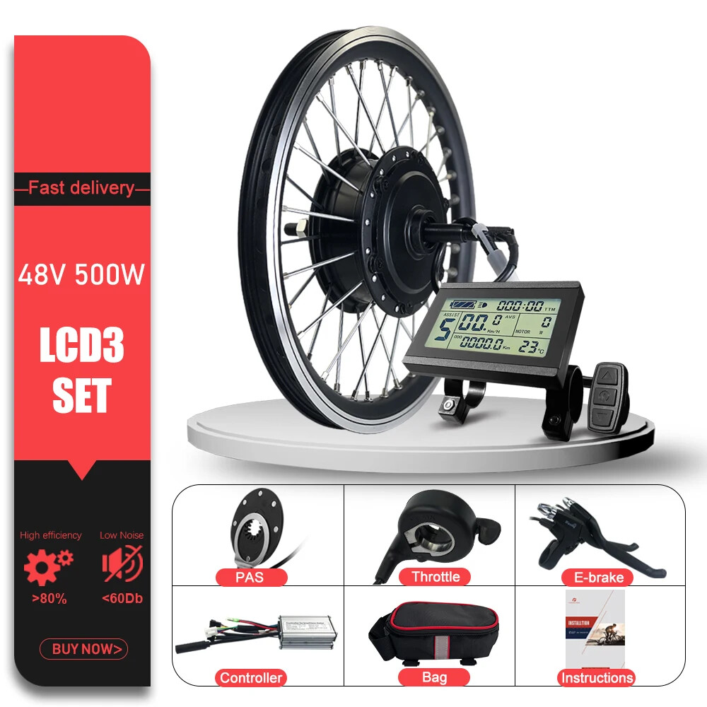 36V 48V 500W MTB E-bike Conversion Kit Rear Rotate Hub Motor Wheel 16-29in 700C