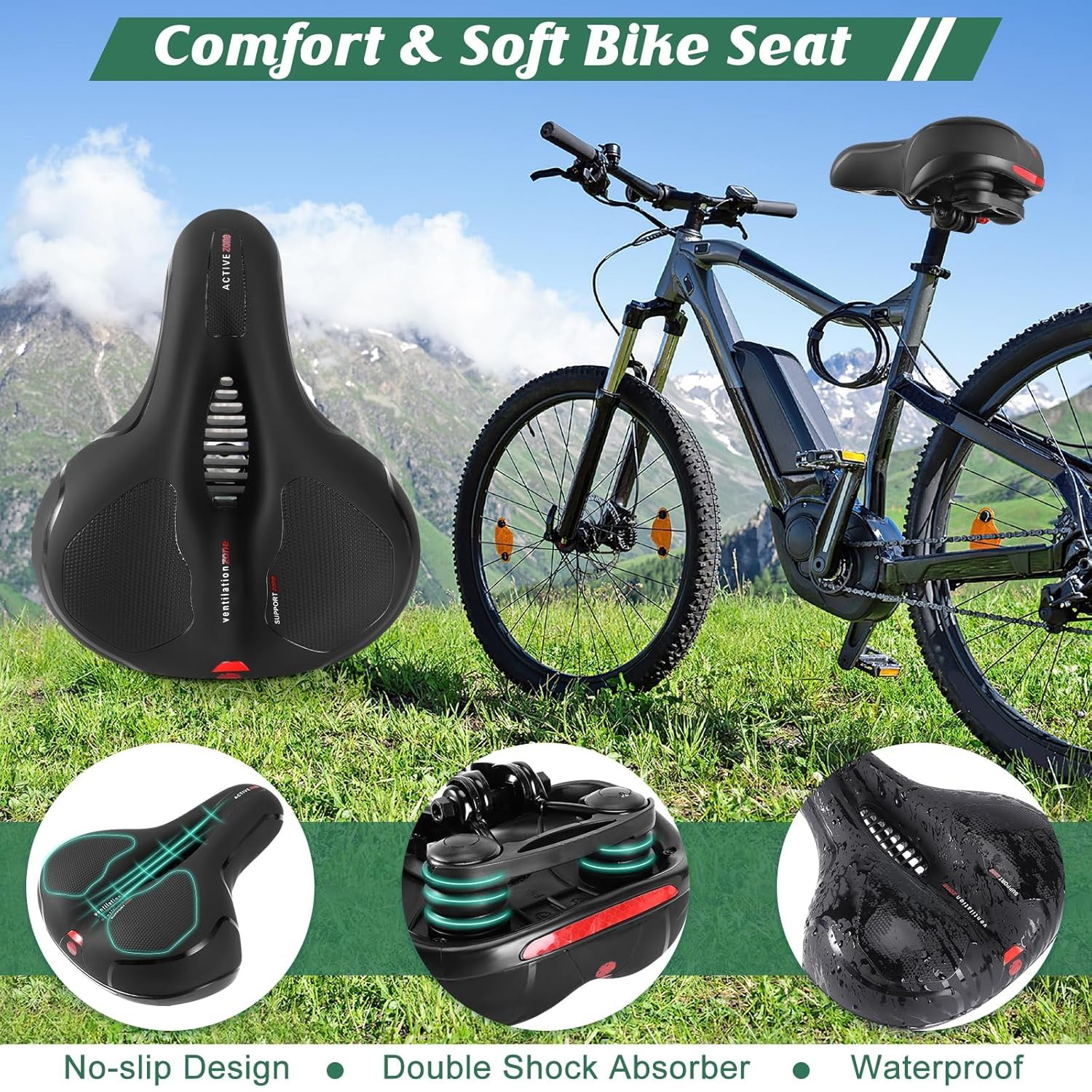 New Bicycle Saddle Shock‑Absorbing Reflective Strip Seat for Mountain Road Bikes