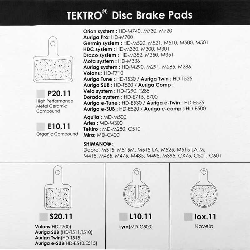 15 wheels Tektro E10.11 Performance Metal Ceramic Compound Tektro brake pads