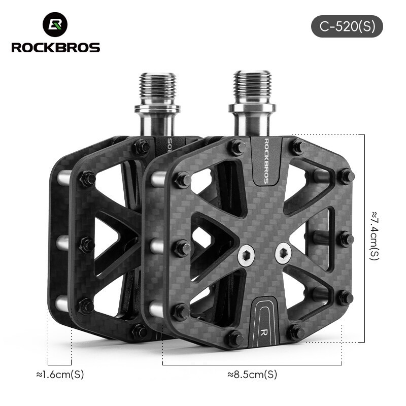 ROCKBROS MTB Road Bike Pedals Carbon Fiber 3 Bearing Lightweight Non-Slip 9/16″