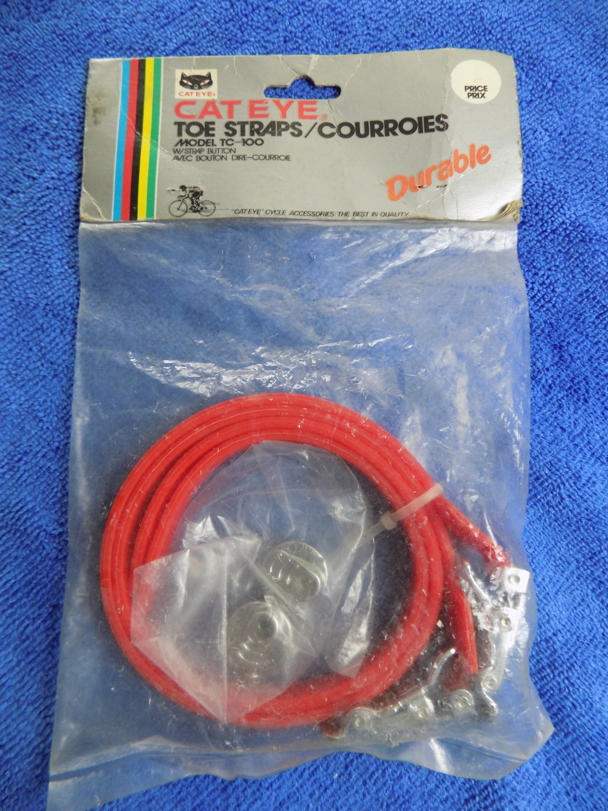VINTAGE NEW IN PACKAGE CATEYE TSUYAMA TOE STRAPS W/BUTTONS TC-100 RED JAPAN