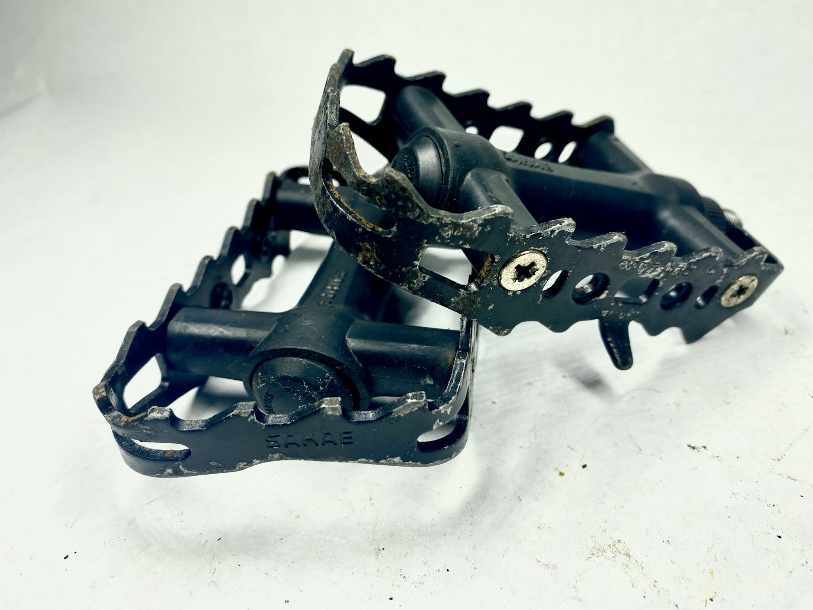 Sakae MTP-170 Platform Pedals w/ Cateye Toe Clips Vintage MTB 9/16” Black