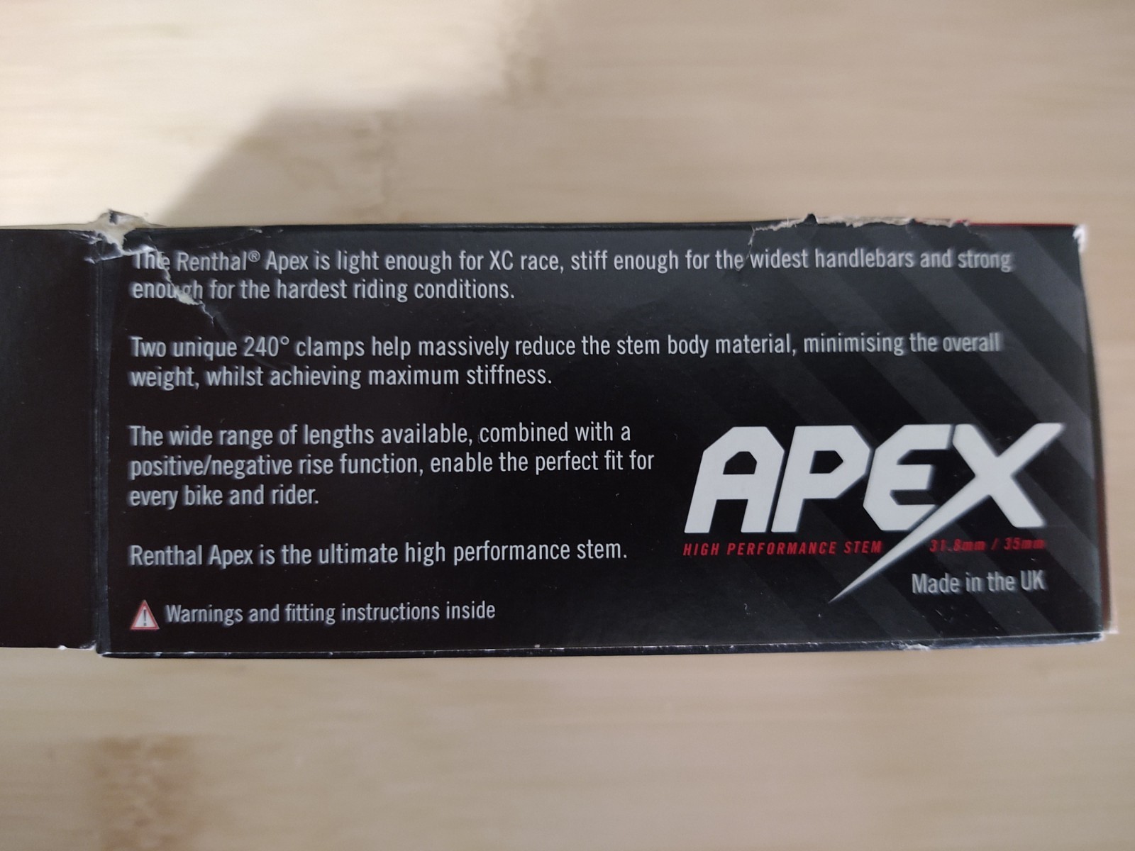 Renthal Apex Stem – 60mm, 31.8 Clamp, +/-6, 1 1/8″, Aluminum, Black/Gold