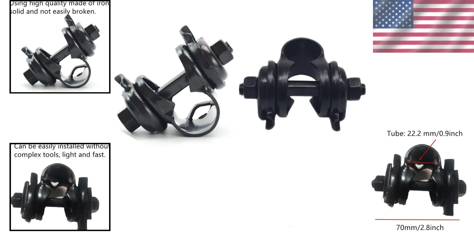 2PCS High-Quality Iron Bike Seat Clamps for Standard Rail Saddles – Black