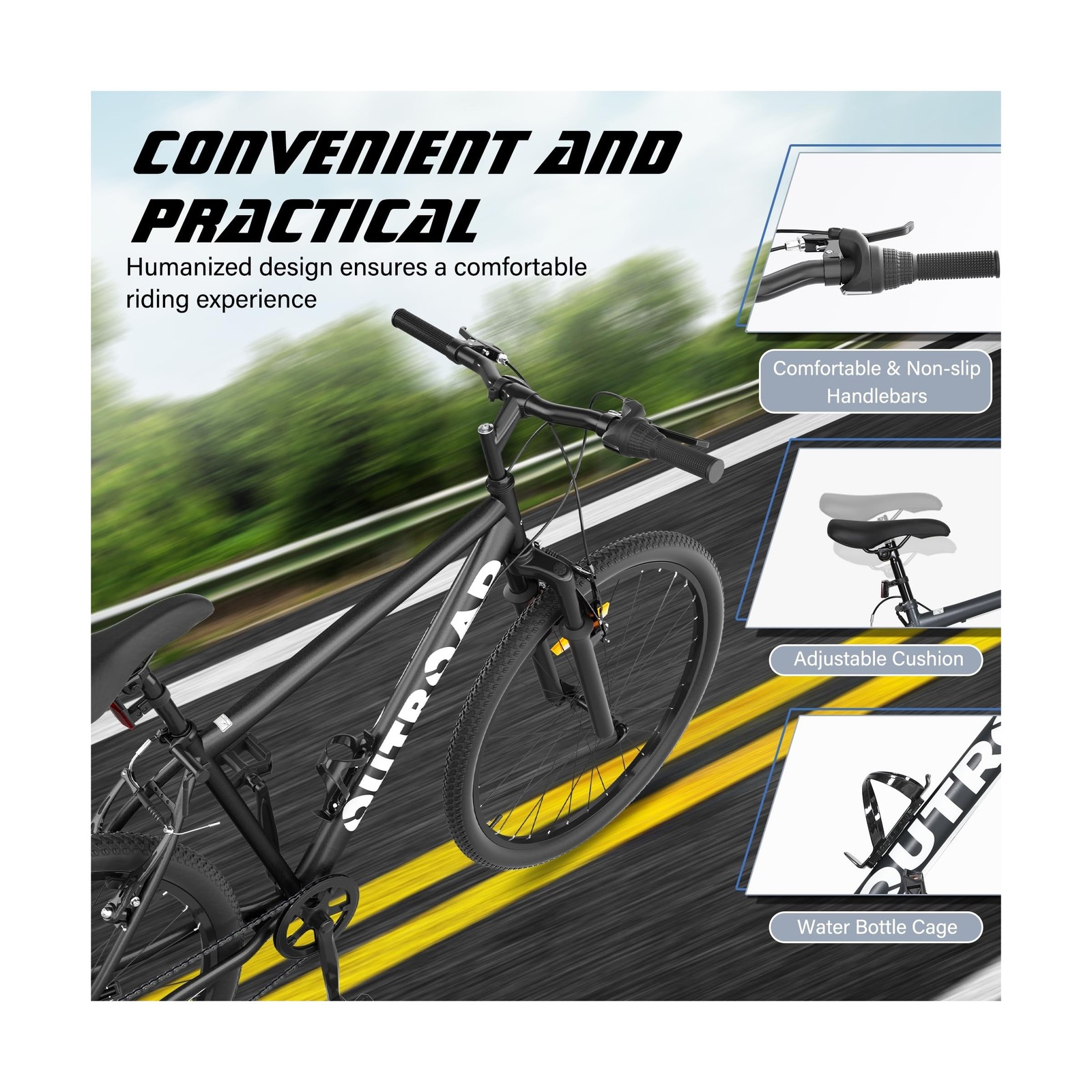 26″ Mountain Bike, 7-Speed Lightweight High-Carbon Steel Frame, V Brakes & Fr…