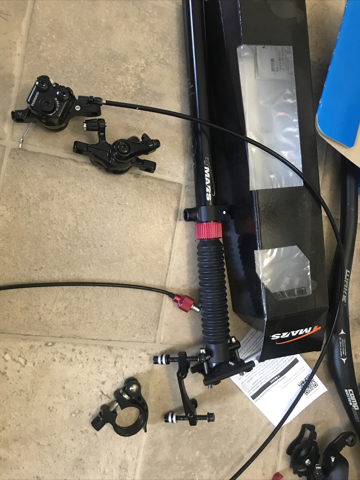 Tmars dropper post, stamp pedals, Shia no tourneytx , mechanical disc brakes lot