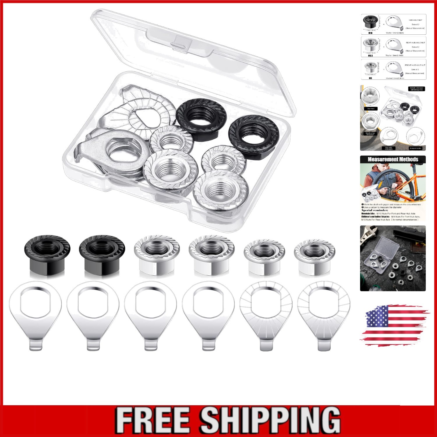 Complete Bike Hub Parts Set – 12 Pcs Axle Nuts & Safety Washers for Safe Riding
